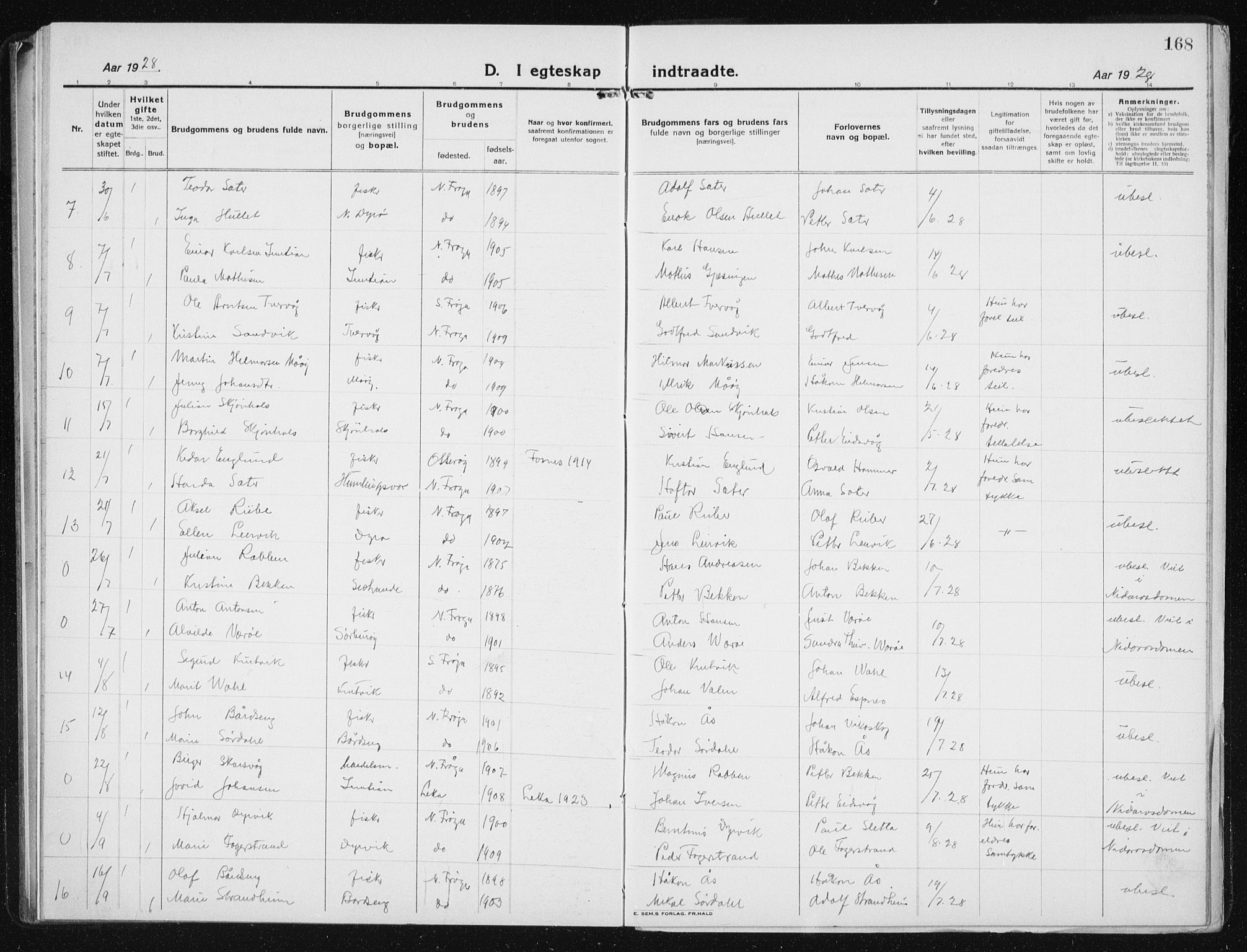 Ministerialprotokoller, klokkerbøker og fødselsregistre - Sør-Trøndelag, AV/SAT-A-1456/640/L0589: Klokkerbok nr. 640C06, 1922-1934, s. 168