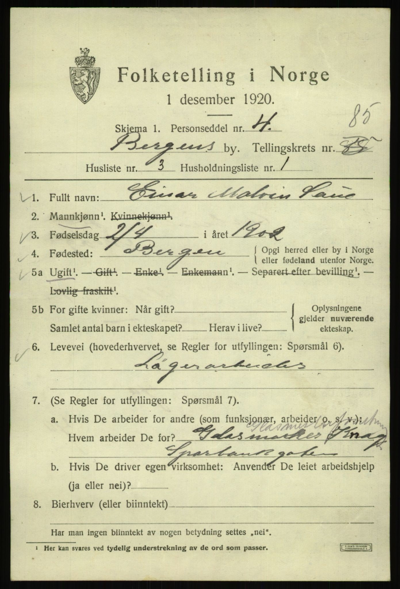 SAB, Folketelling 1920 for 1301 Bergen kjøpstad, 1920, s. 157079