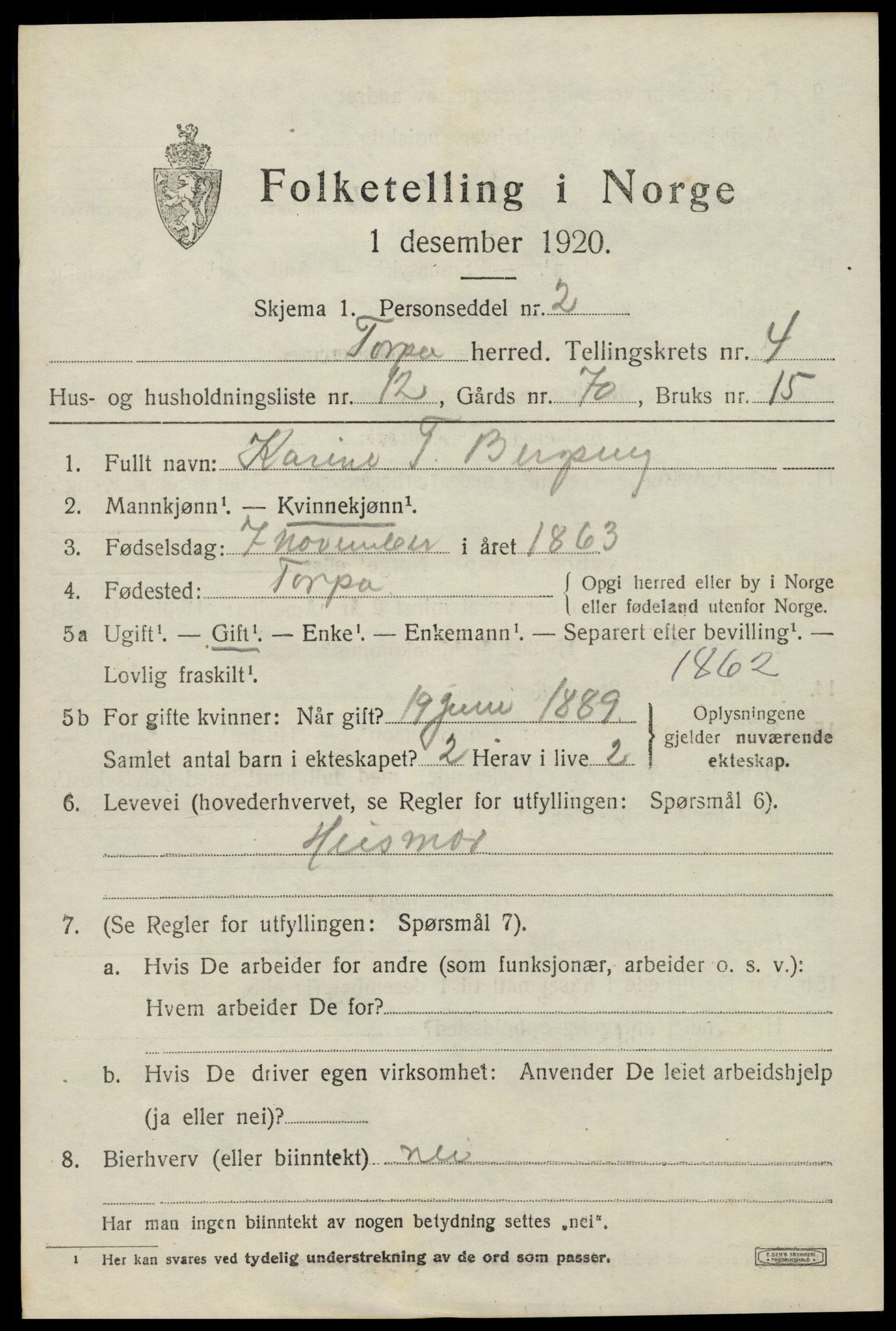 SAH, Folketelling 1920 for 0539 Torpa herred, 1920, s. 3111