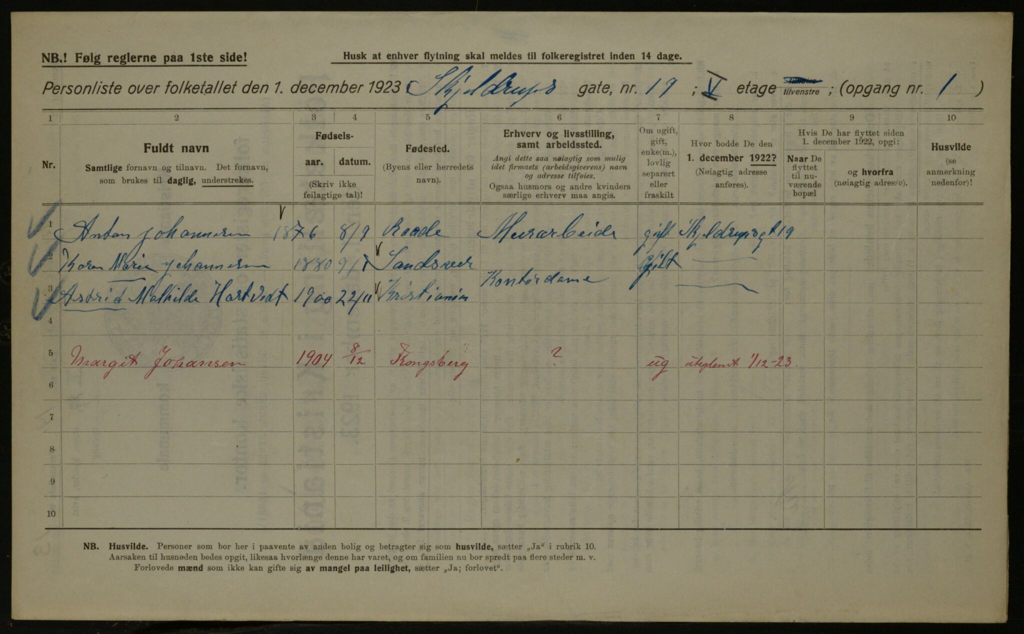 OBA, Kommunal folketelling 1.12.1923 for Kristiania, 1923, s. 106437