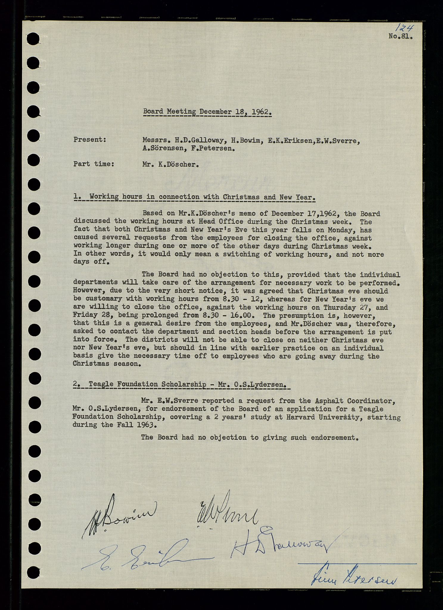 Pa 0982 - Esso Norge A/S, AV/SAST-A-100448/A/Aa/L0001/0003: Den administrerende direksjon Board minutes (styrereferater) / Den administrerende direksjon Board minutes (styrereferater), 1962, s. 124