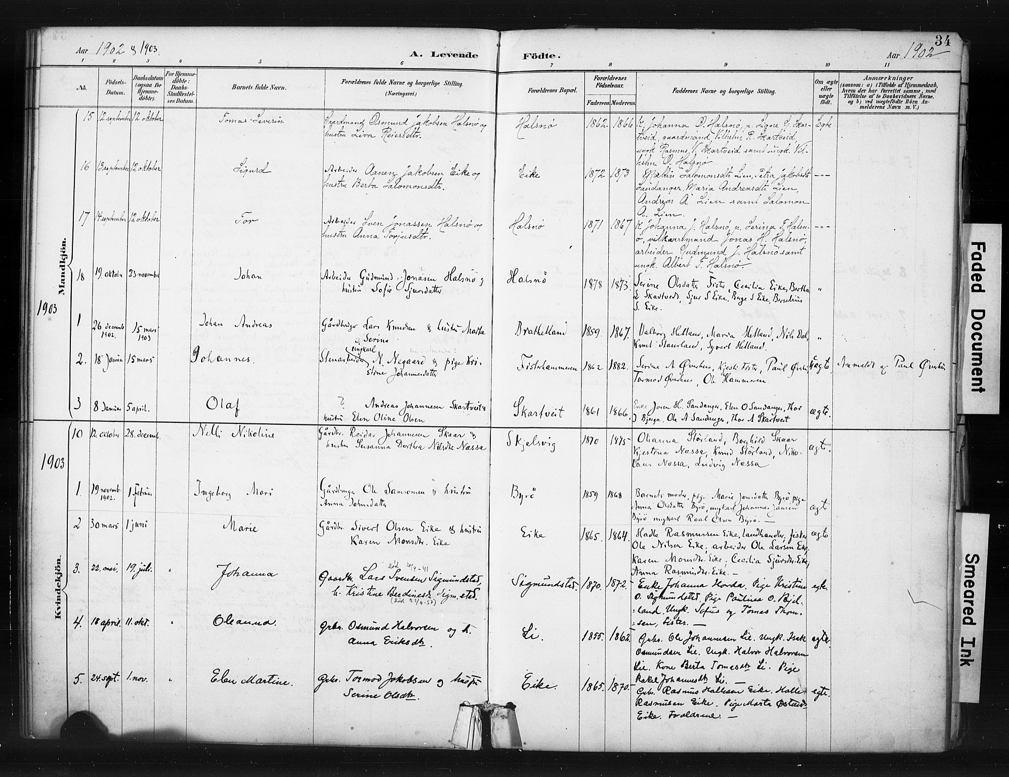 Hjelmeland sokneprestkontor, AV/SAST-A-101843/01/IV/L0015: Ministerialbok nr. A 15, 1887-1910, s. 34