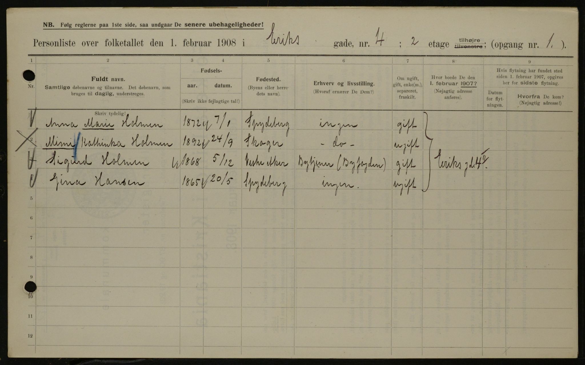 OBA, Kommunal folketelling 1.2.1908 for Kristiania kjøpstad, 1908, s. 18002