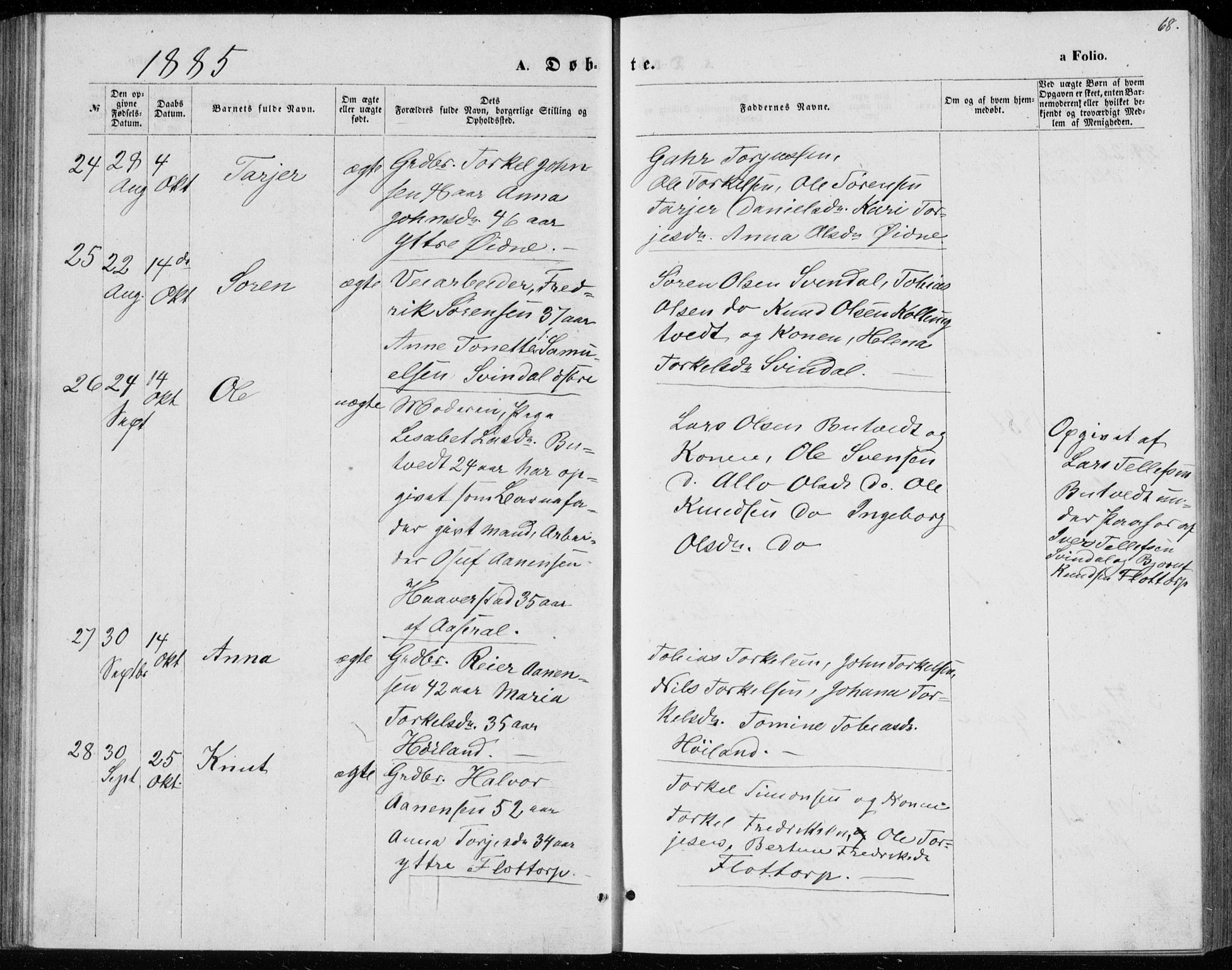 Bjelland sokneprestkontor, SAK/1111-0005/F/Fb/Fbc/L0002: Klokkerbok nr. B 2, 1867-1887, s. 68