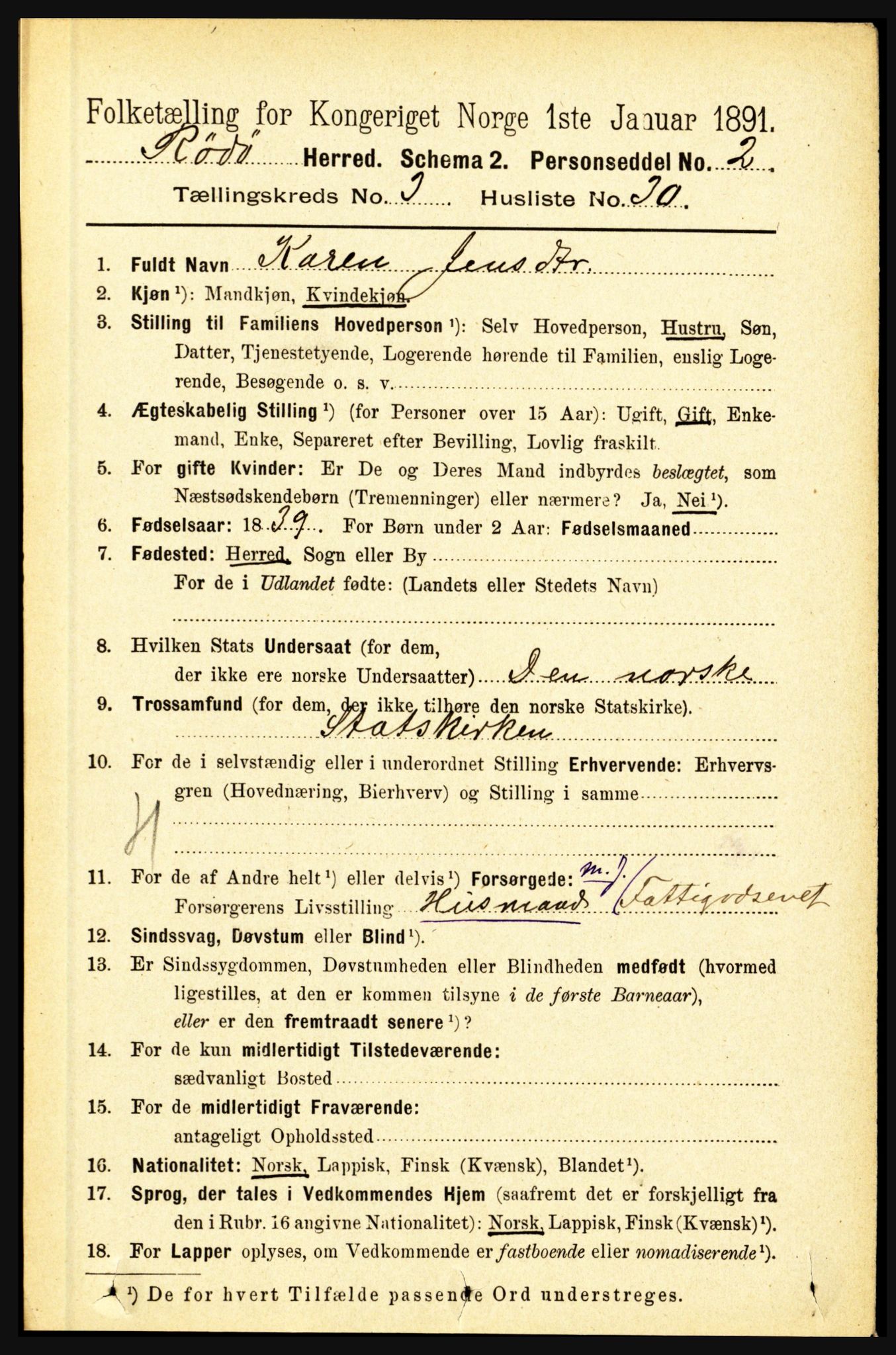 RA, Folketelling 1891 for 1836 Rødøy herred, 1891, s. 1039