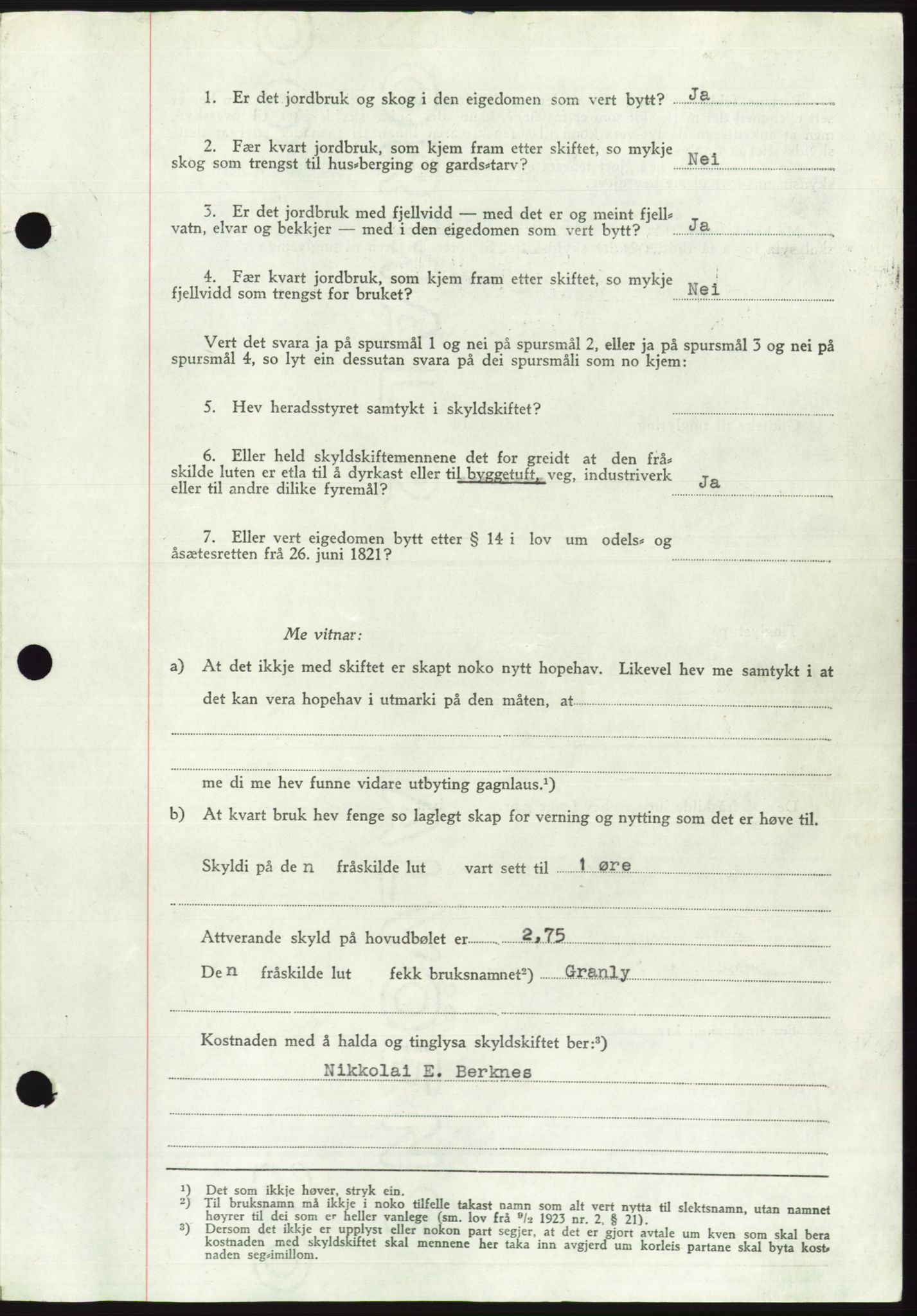 Søre Sunnmøre sorenskriveri, AV/SAT-A-4122/1/2/2C/L0085: Pantebok nr. 11A, 1949-1949, Dagboknr: 1371/1949