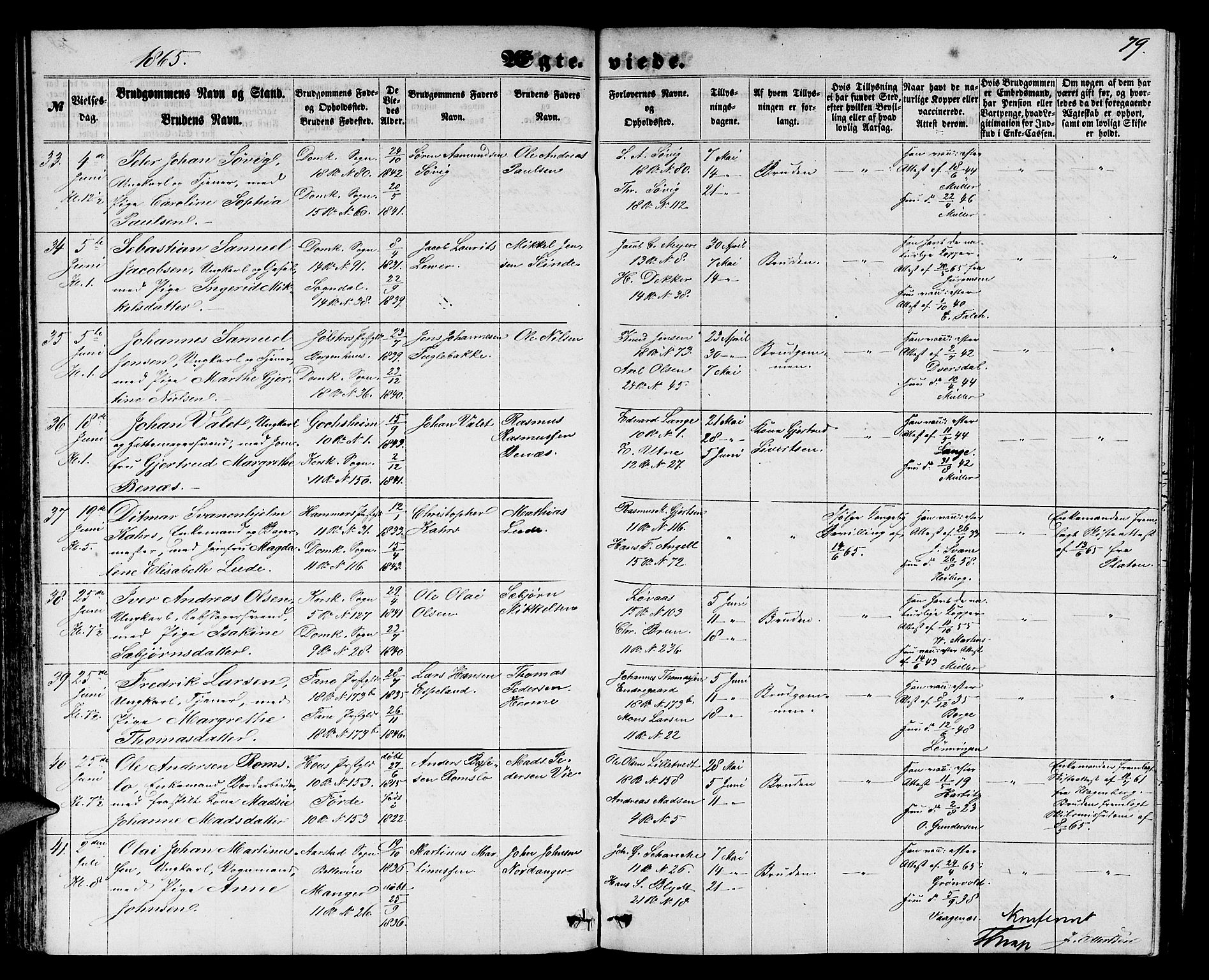 Domkirken sokneprestembete, AV/SAB-A-74801/H/Hab/L0030: Klokkerbok nr. D 2, 1857-1876, s. 79
