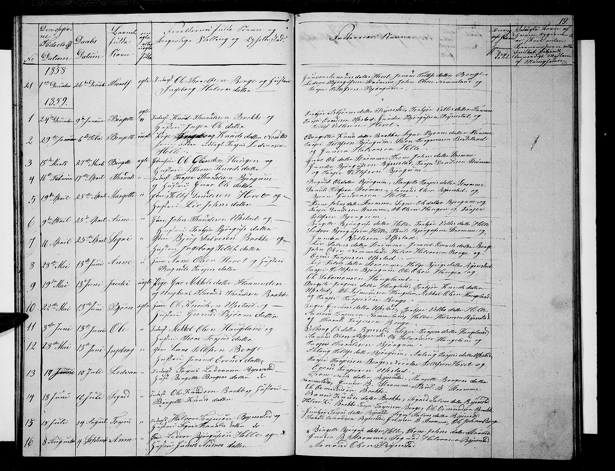 Valle sokneprestkontor, AV/SAK-1111-0044/F/Fb/Fbb/L0001: Klokkerbok nr. B 1, 1848-1875, s. 19
