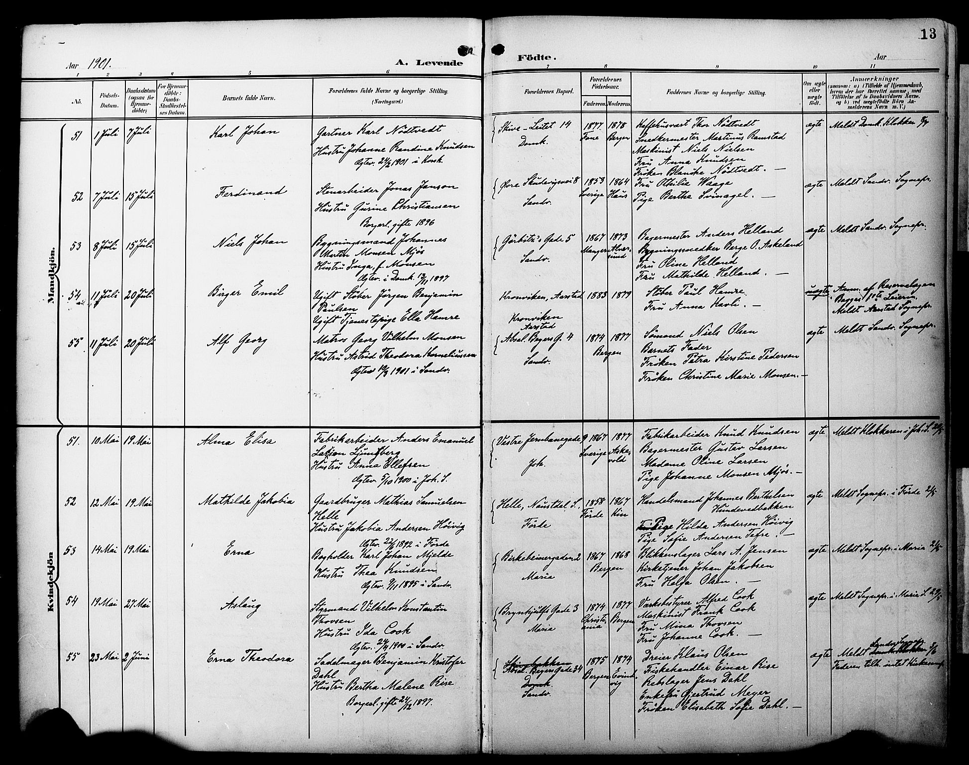 Fødselsstiftelsens sokneprestembete*, SAB/-: Ministerialbok nr. A 3, 1901-1910, s. 13