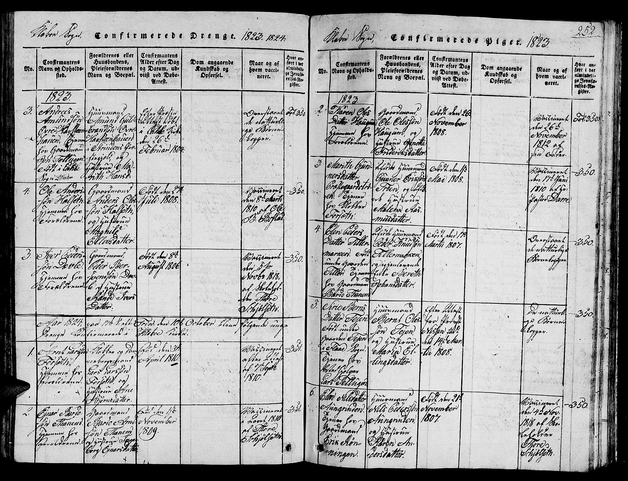 Ministerialprotokoller, klokkerbøker og fødselsregistre - Sør-Trøndelag, SAT/A-1456/618/L0450: Klokkerbok nr. 618C01, 1816-1865, s. 252