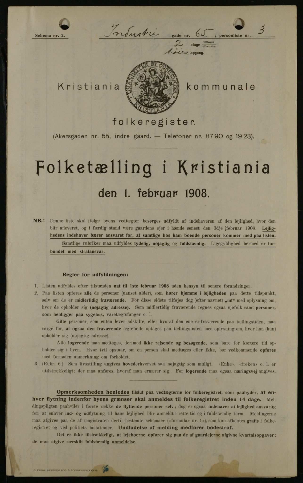 OBA, Kommunal folketelling 1.2.1908 for Kristiania kjøpstad, 1908, s. 39243