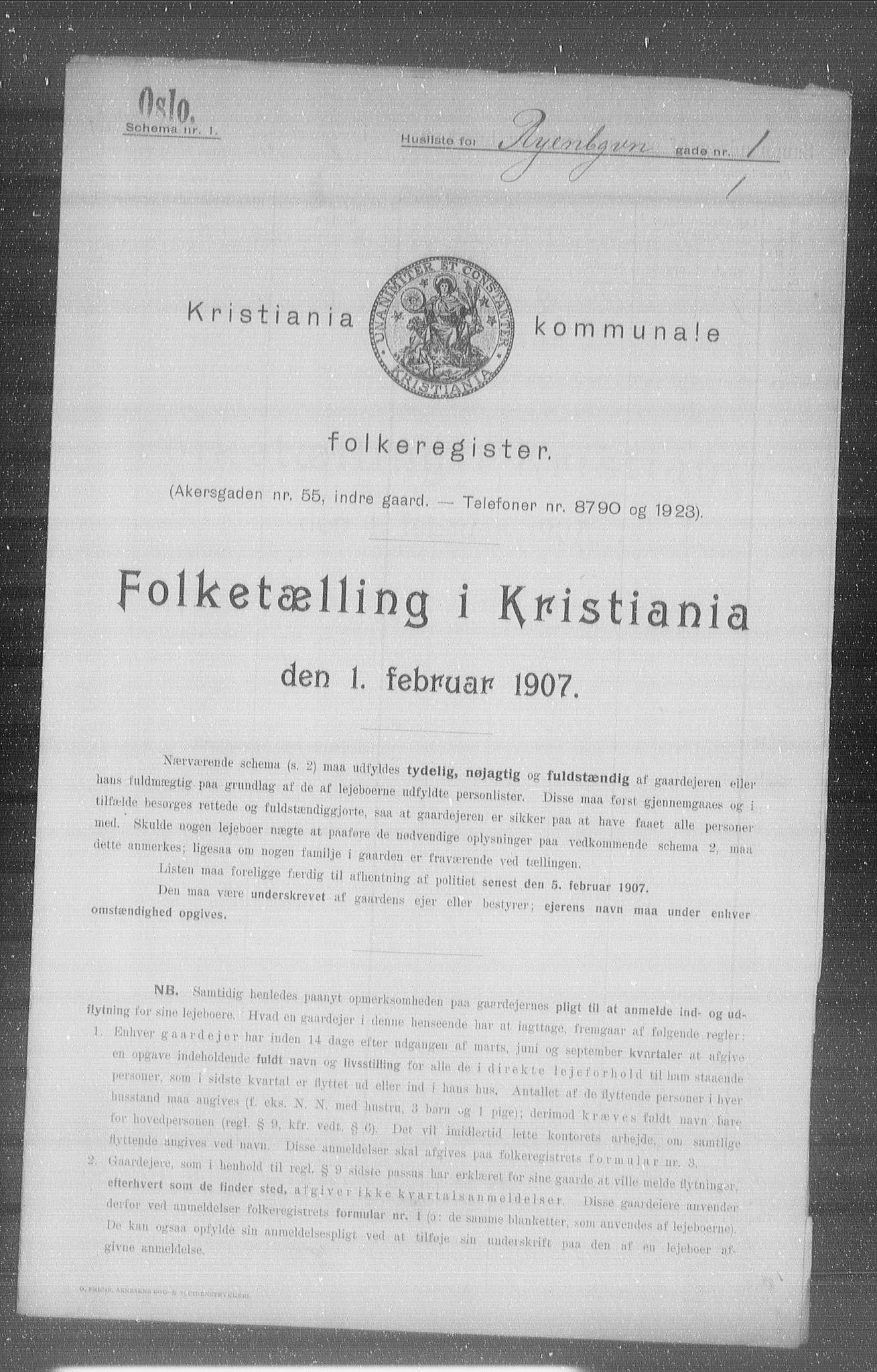 OBA, Kommunal folketelling 1.2.1907 for Kristiania kjøpstad, 1907, s. 43722