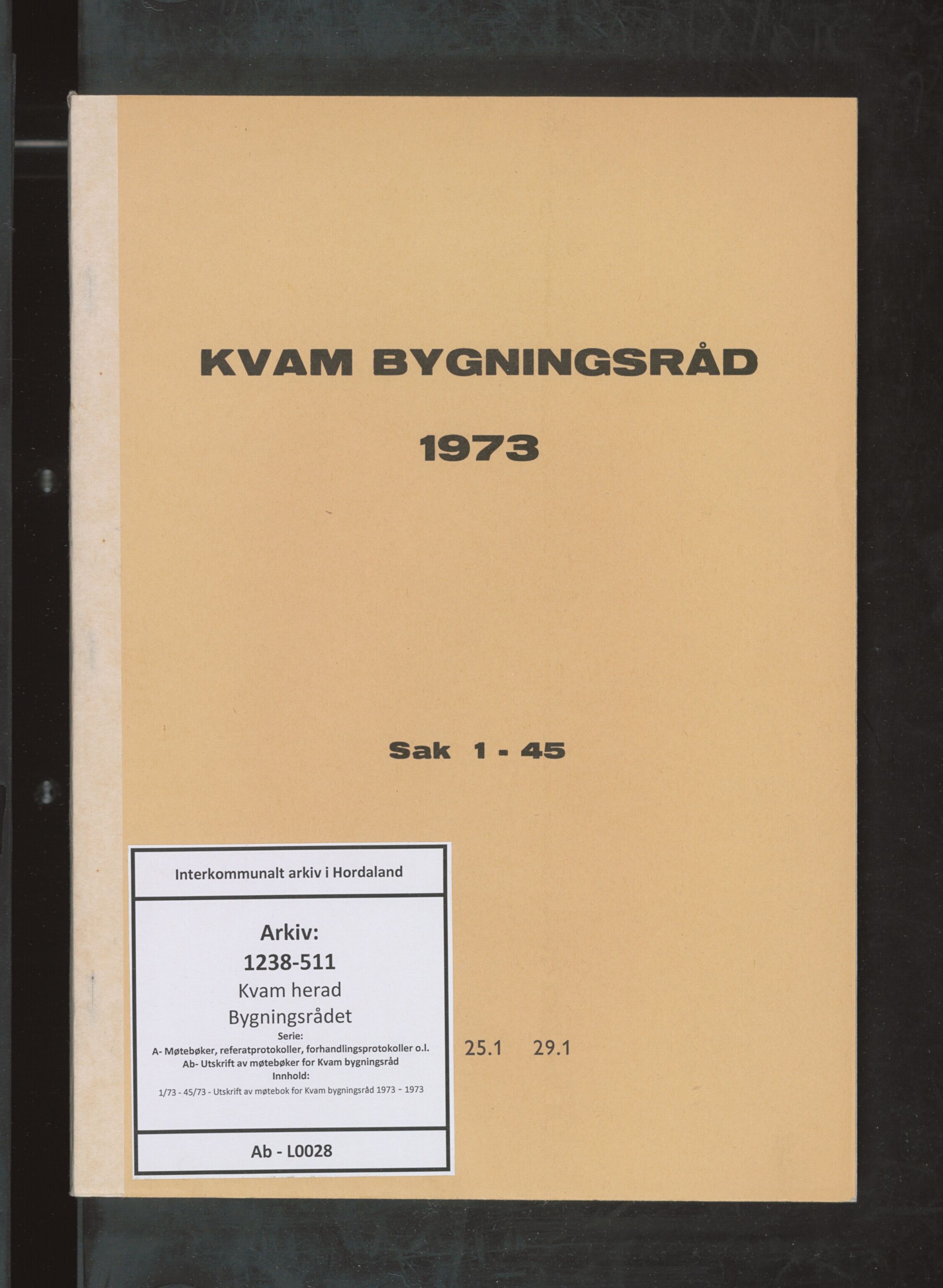 Kvam herad. Bygningsrådet, IKAH/1238-511/A/Ab/L0028: Utskrift av møtebok for Kvam bygningsråd, 1973