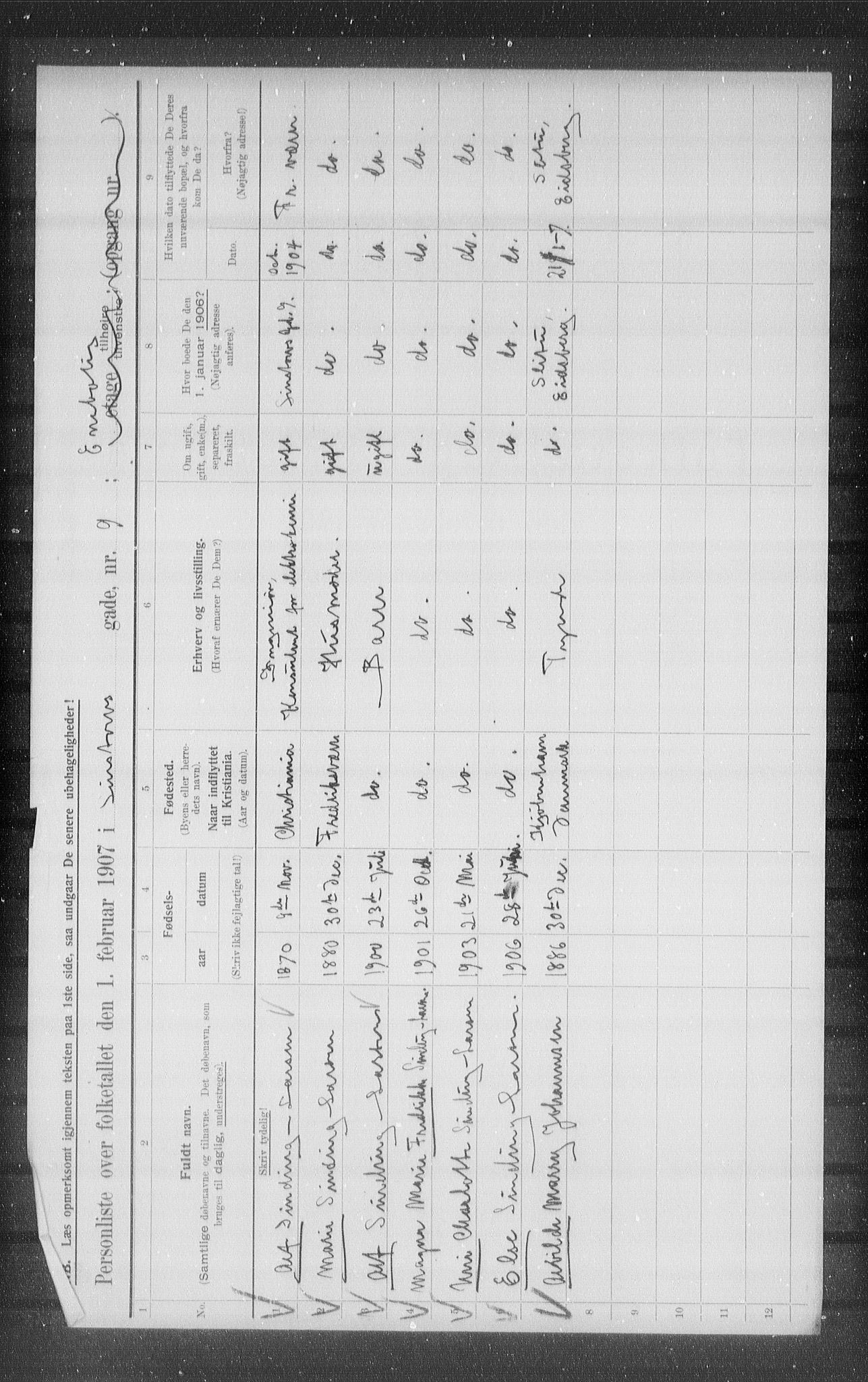 OBA, Kommunal folketelling 1.2.1907 for Kristiania kjøpstad, 1907, s. 29751