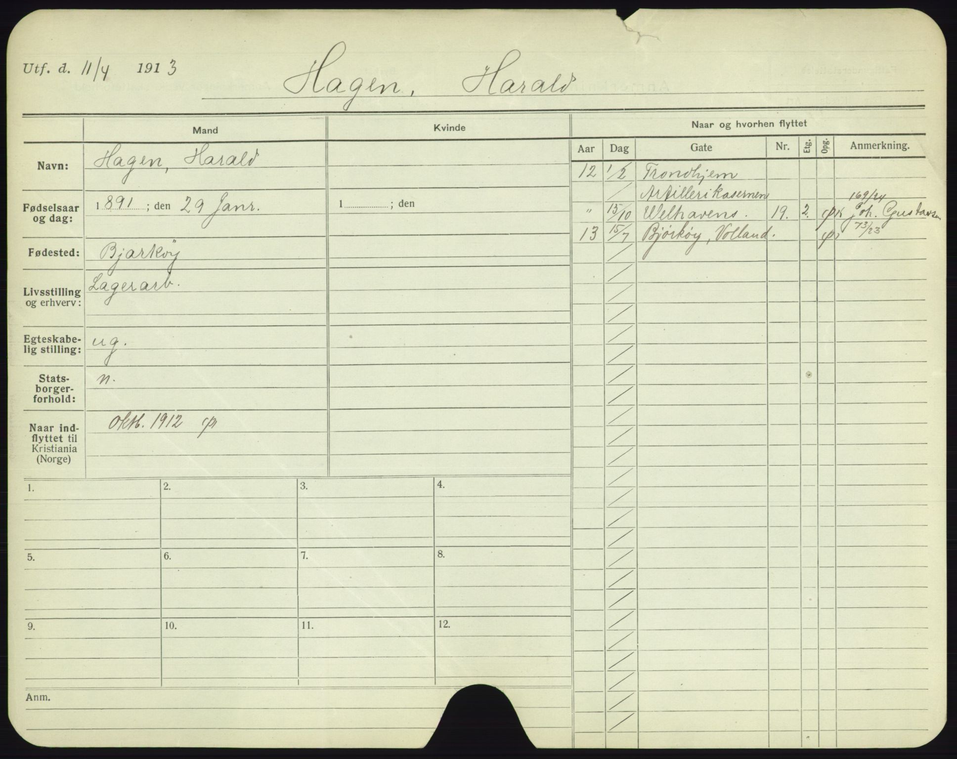 Oslo folkeregister, Registerkort, AV/SAO-A-11715/F/Fa/Fac/L0003: Menn, 1906-1914, s. 1023a