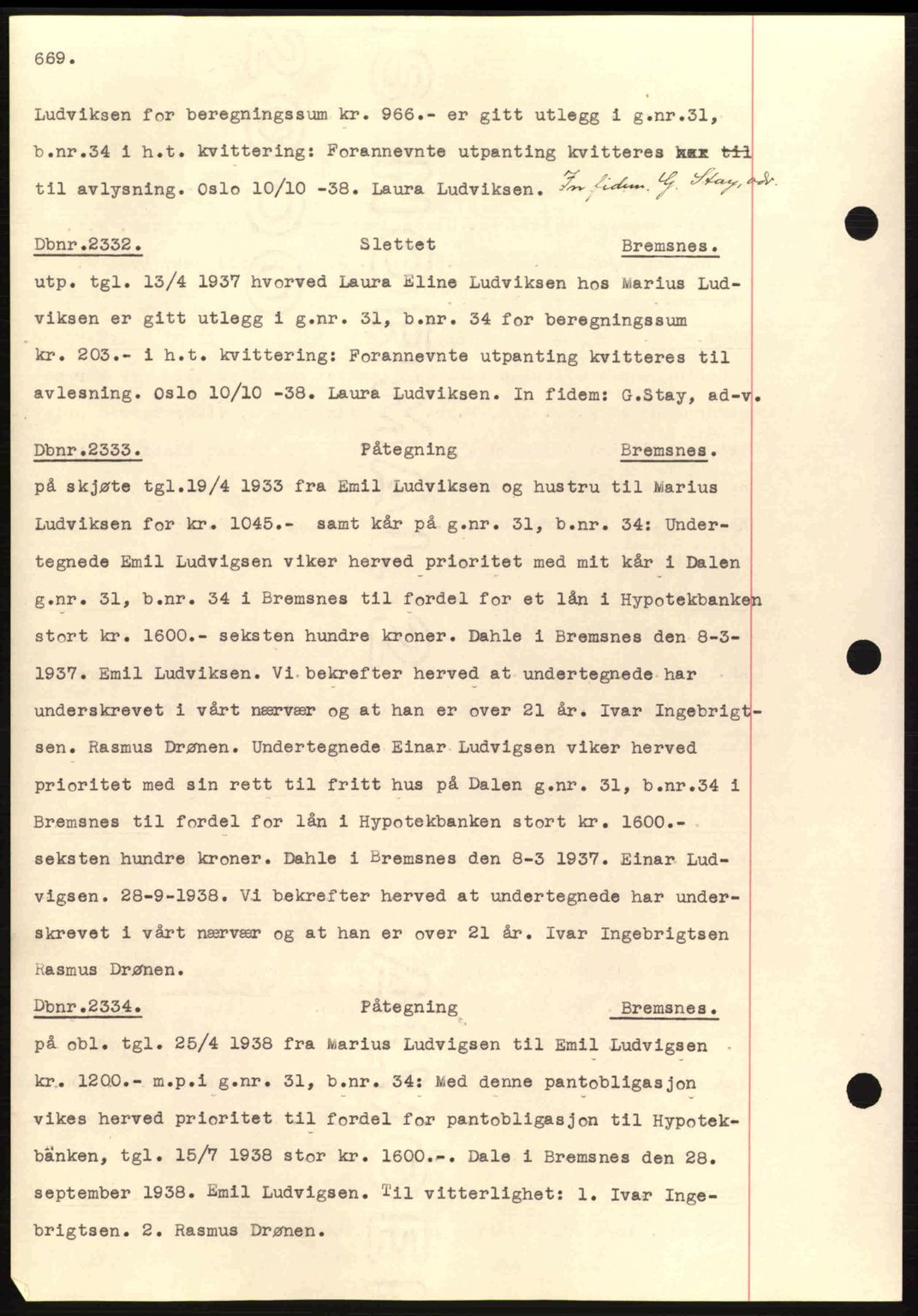 Nordmøre sorenskriveri, SAT/A-4132/1/2/2Ca: Pantebok nr. C80, 1936-1939, Dagboknr: 2332/1938