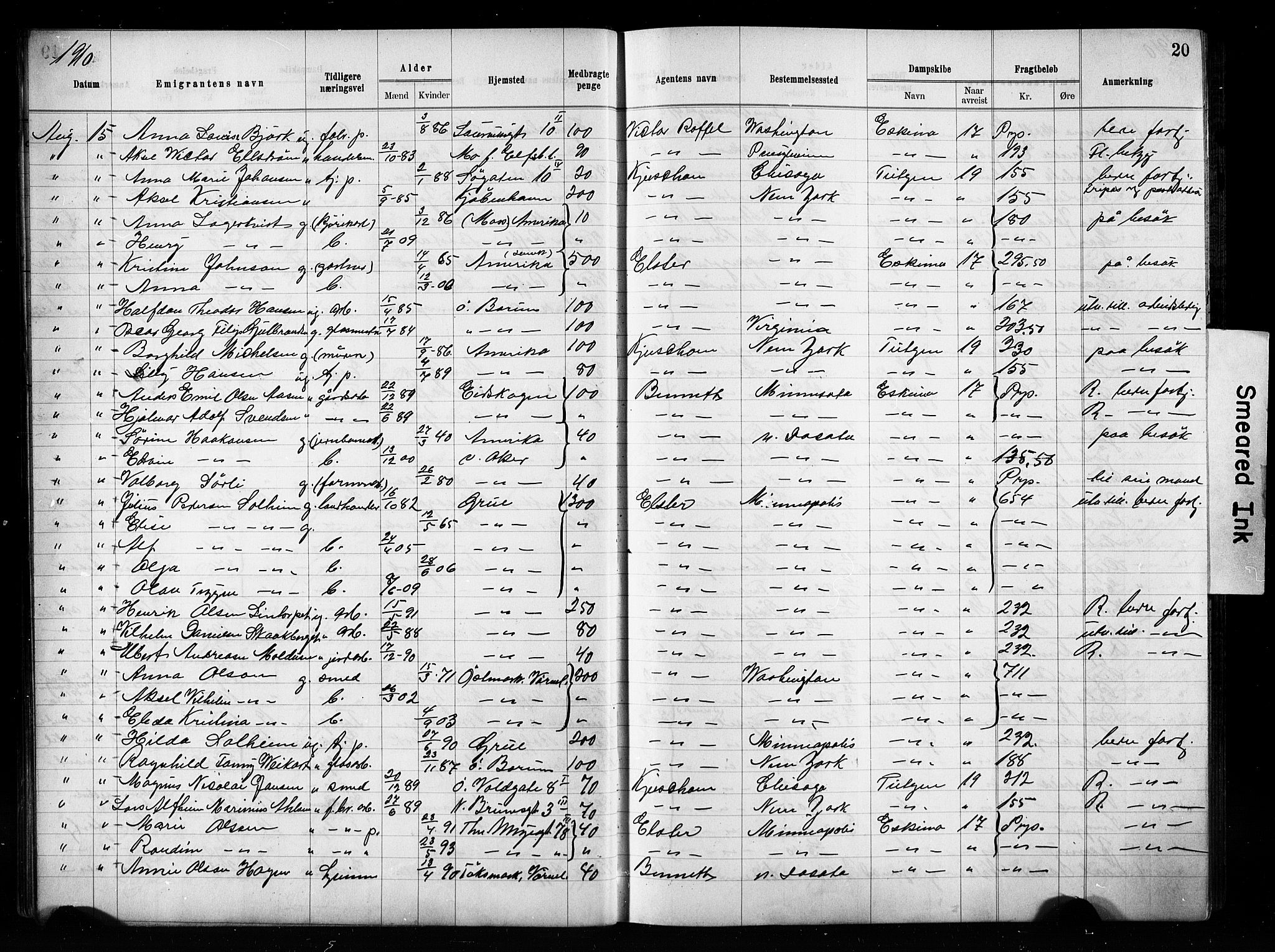 Oslo politidistrikt, AV/SAO-A-10085/E/Ee/Eef/L0029: Emigrantprotokoll, 1910-1913, s. 20