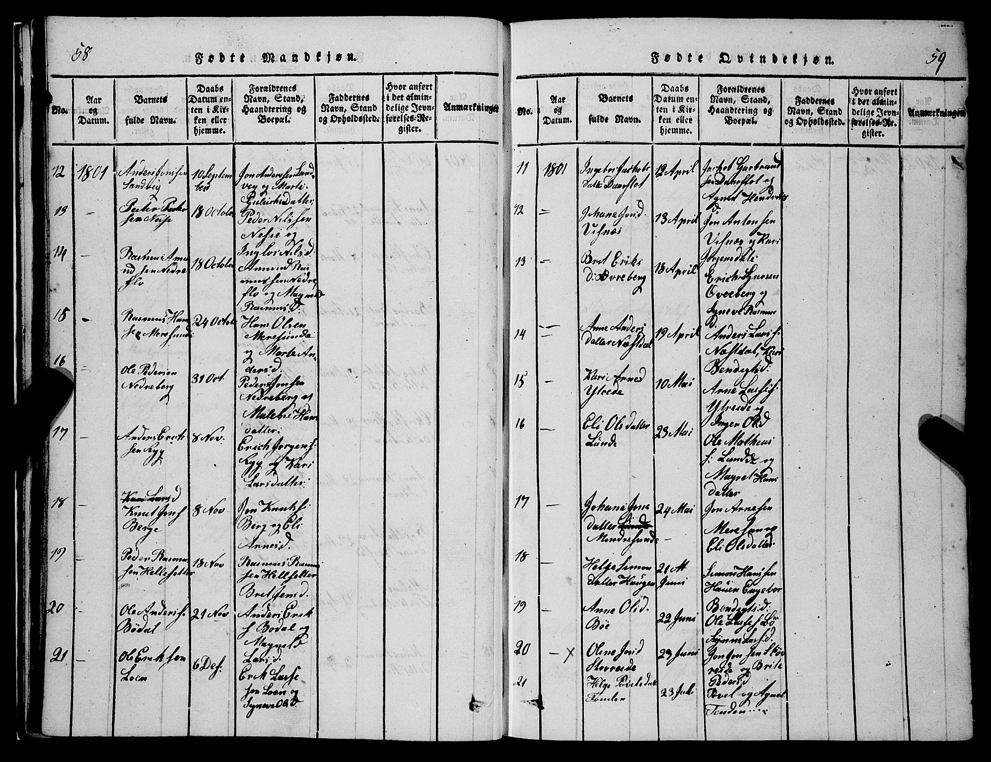 Stryn Sokneprestembete, AV/SAB-A-82501: Klokkerbok nr. C 1, 1801-1845, s. 58-59
