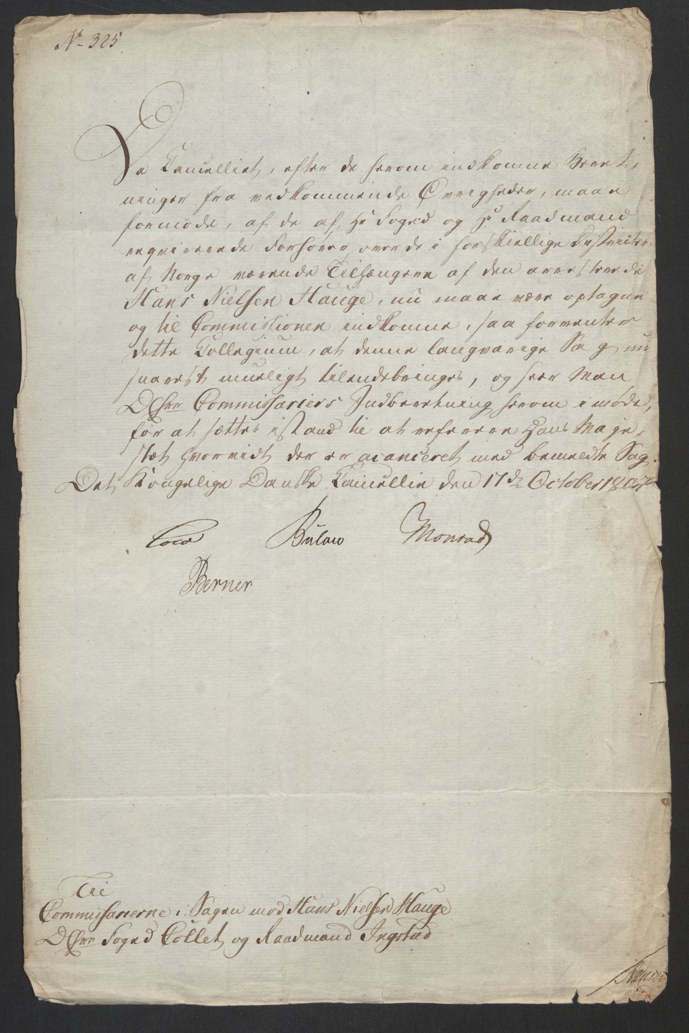 Justisdepartementet, Kommisjon i saken mot Hans Nielsen Hauge 1804, AV/RA-S-1151/D/L0005: Hans Nielsen Hauges sak, 1813, s. 329