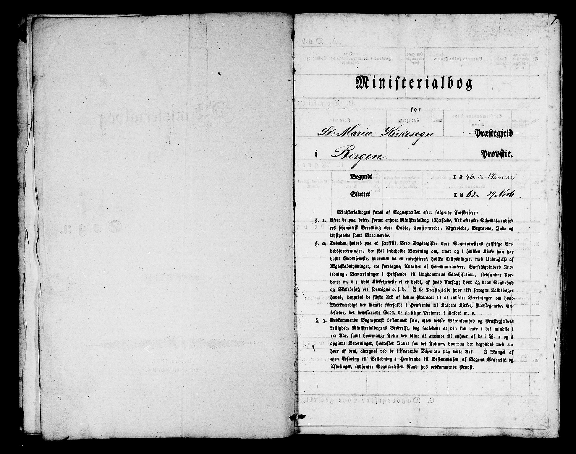 Mariakirken Sokneprestembete, SAB/A-76901/H/Hab/L0002: Klokkerbok nr. A 2, 1846-1862