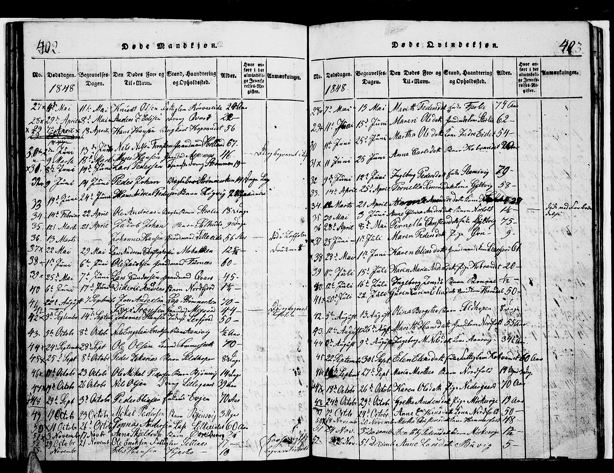 Ministerialprotokoller, klokkerbøker og fødselsregistre - Nordland, AV/SAT-A-1459/853/L0773: Klokkerbok nr. 853C01, 1821-1859, s. 402-403