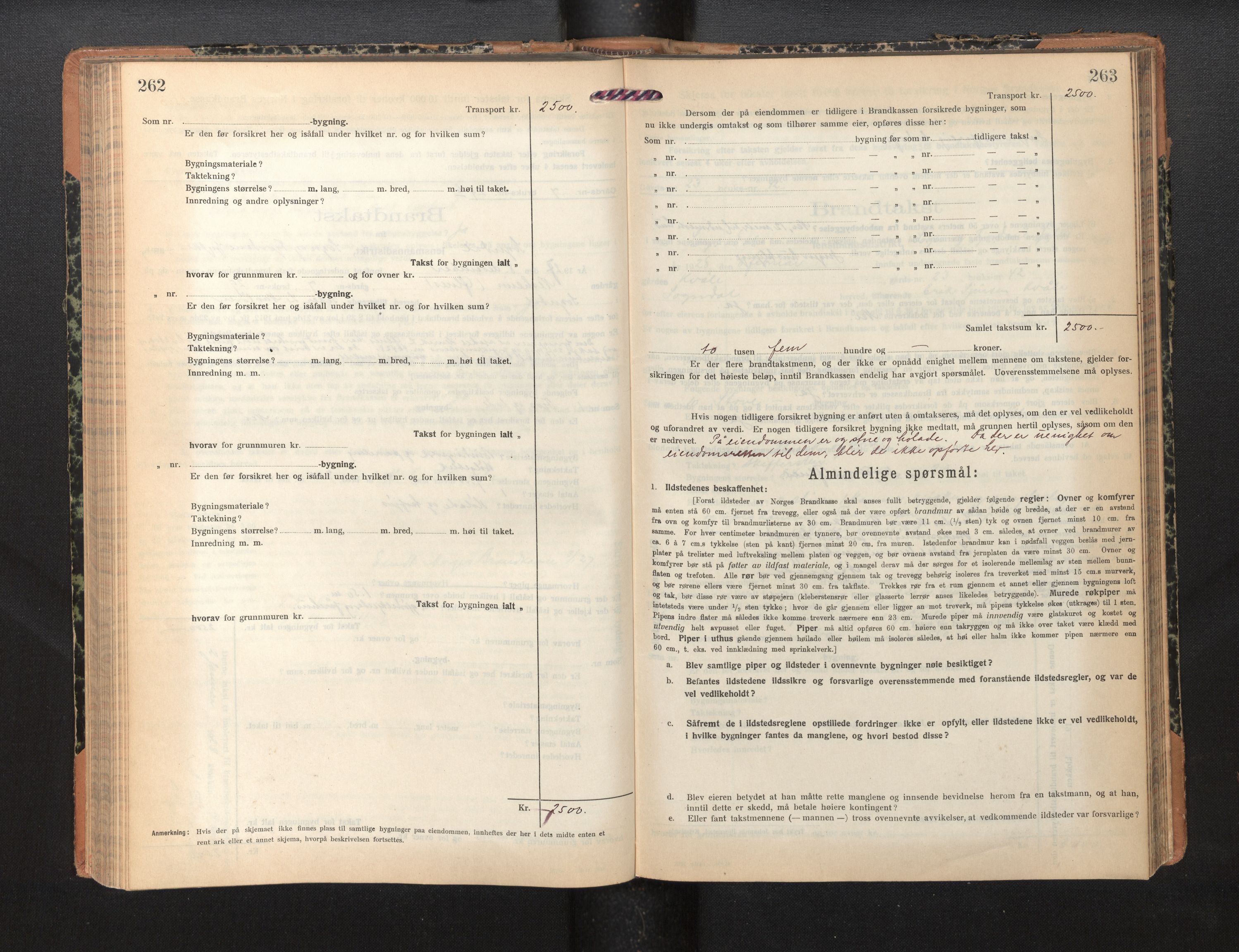 Lensmannen i Sogndal, SAB/A-29901/0012/L0012: Branntakstprotokoll, skjematakst, 1922-1931, s. 262-263