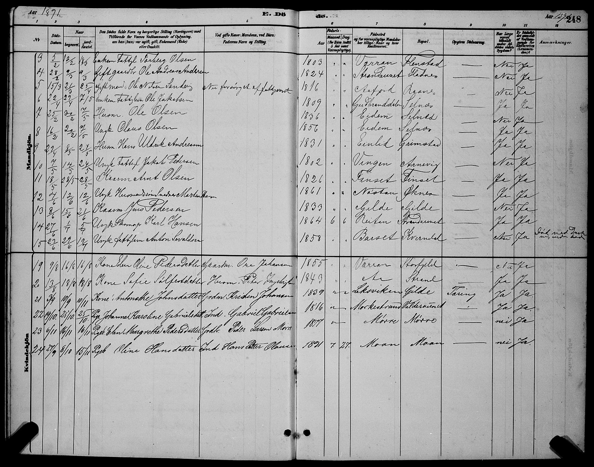 Ministerialprotokoller, klokkerbøker og fødselsregistre - Sør-Trøndelag, SAT/A-1456/655/L0687: Klokkerbok nr. 655C03, 1880-1898, s. 248