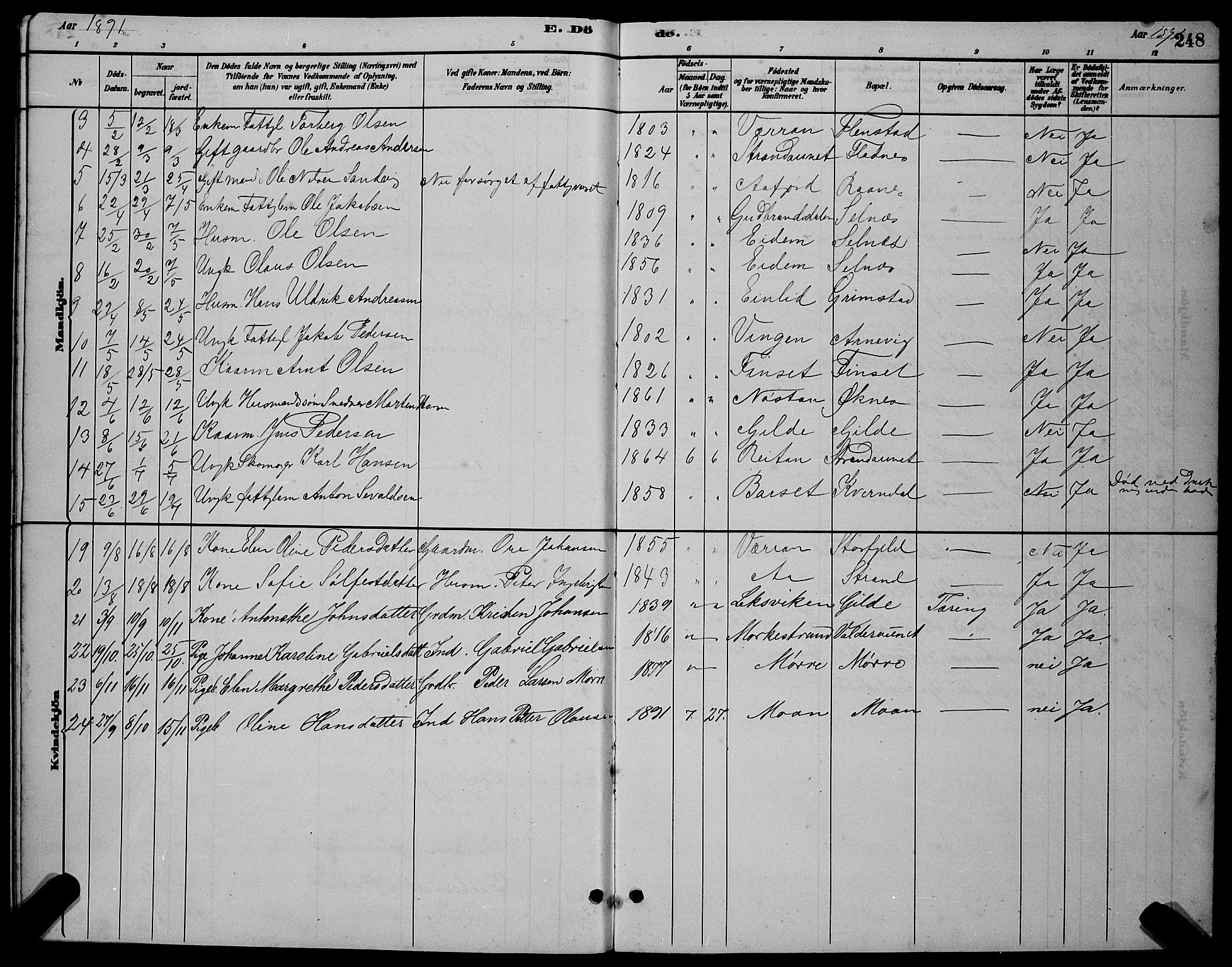 Ministerialprotokoller, klokkerbøker og fødselsregistre - Sør-Trøndelag, AV/SAT-A-1456/655/L0687: Klokkerbok nr. 655C03, 1880-1898, s. 248