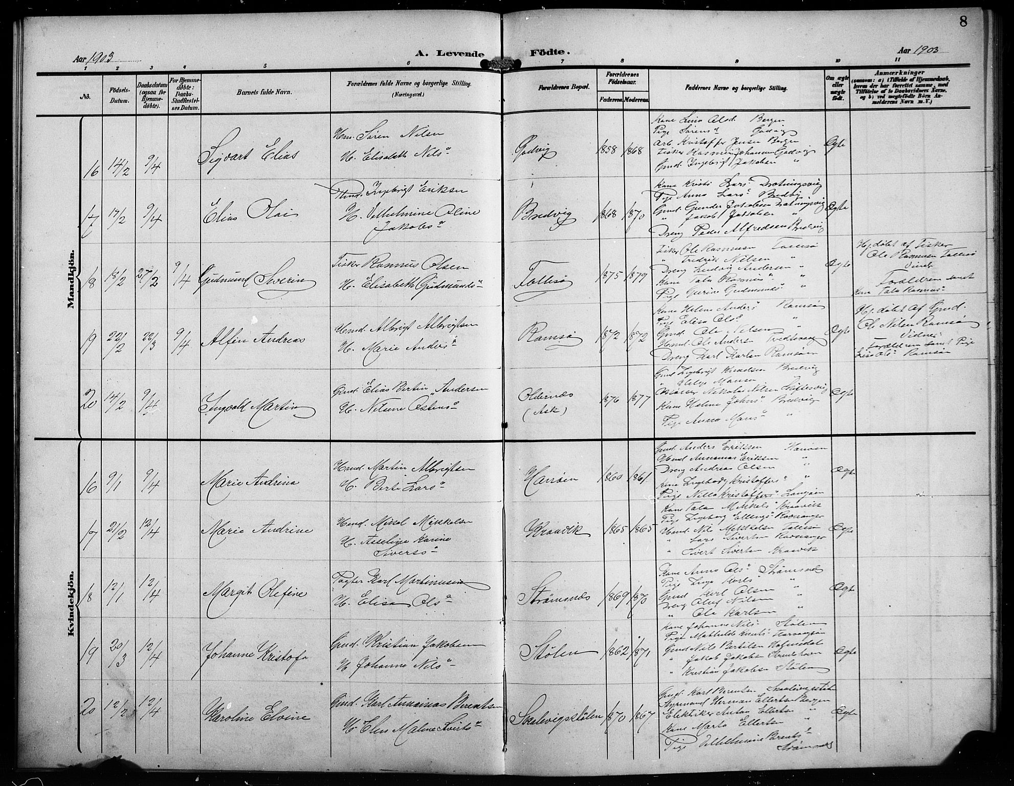 Askøy Sokneprestembete, AV/SAB-A-74101/H/Ha/Hab/Haba/L0010: Klokkerbok nr. A 10, 1903-1907, s. 8