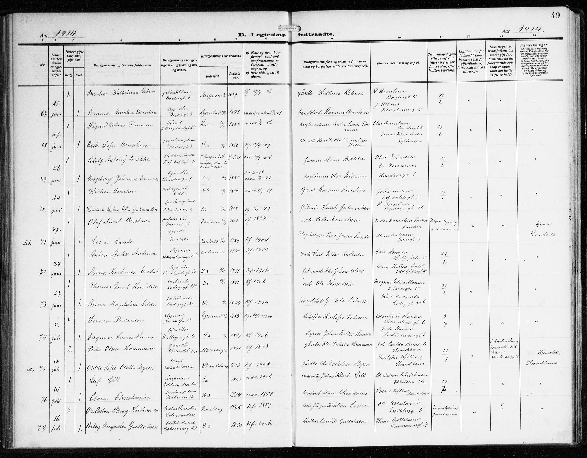 Sandviken Sokneprestembete, SAB/A-77601/H/Ha/L0015: Ministerialbok nr. D 2, 1911-1923, s. 49