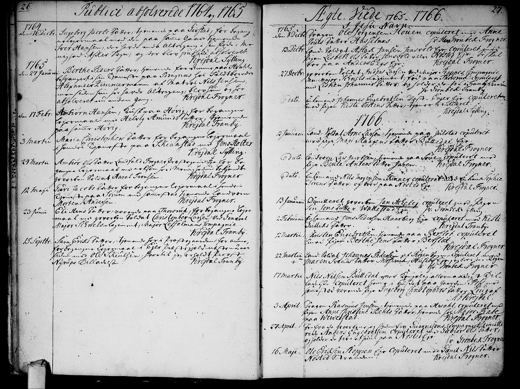 Lier kirkebøker, SAKO/A-230/F/Fa/L0005: Ministerialbok nr. I 5, 1764-1777, s. 26-27