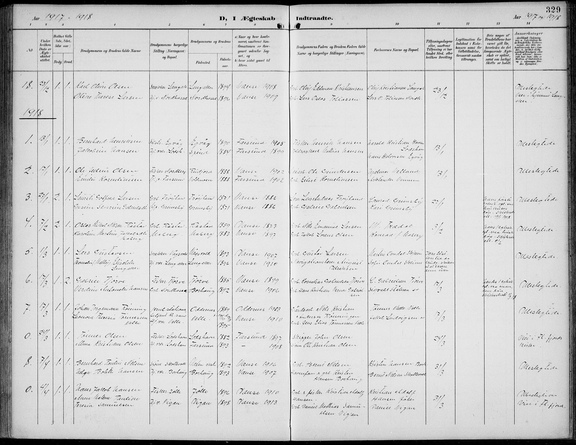 Lista sokneprestkontor, SAK/1111-0027/F/Fb/L0005: Klokkerbok nr. B 5, 1892-1923, s. 329