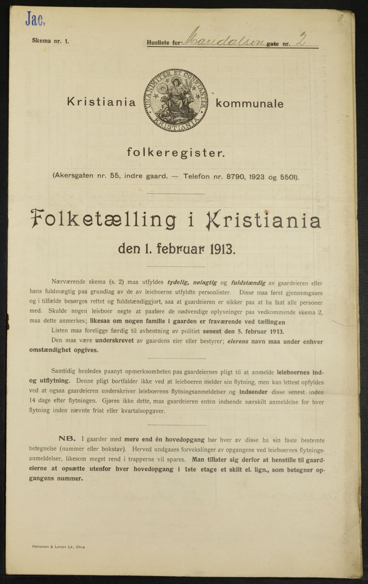 OBA, Kommunal folketelling 1.2.1913 for Kristiania, 1913, s. 60393