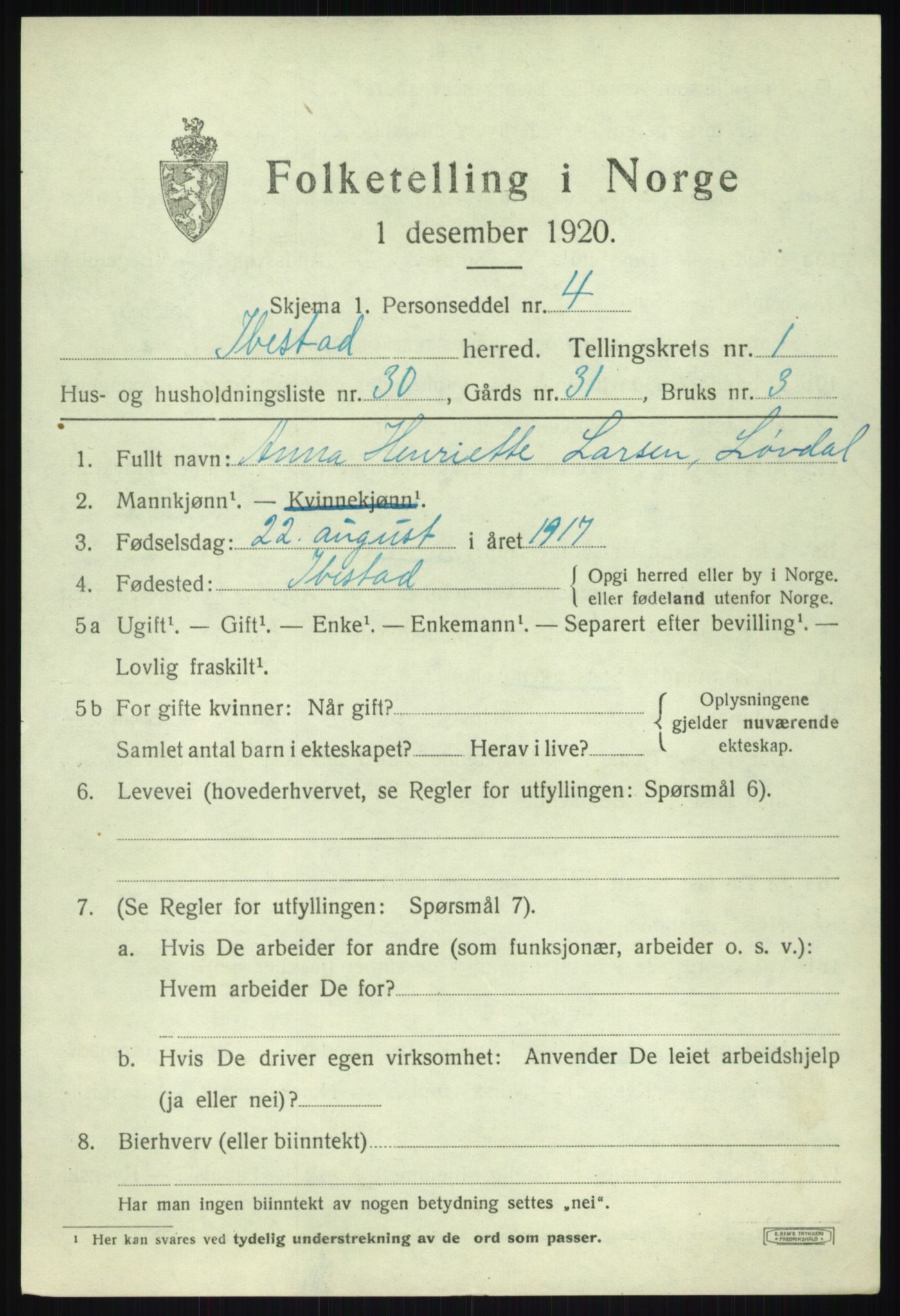 SATØ, Folketelling 1920 for 1917 Ibestad herred, 1920, s. 2369