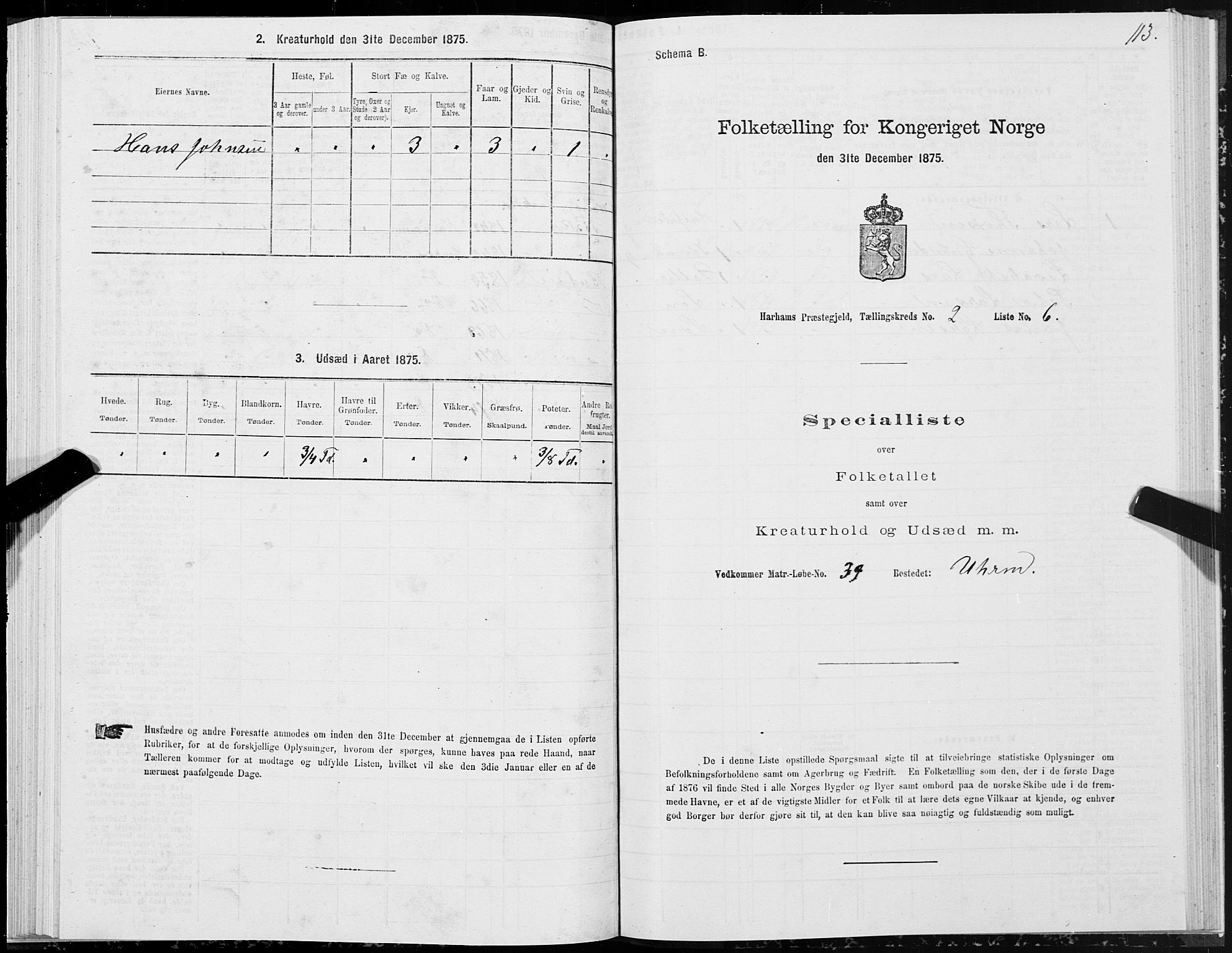 SAT, Folketelling 1875 for 1534P Haram prestegjeld, 1875, s. 1113