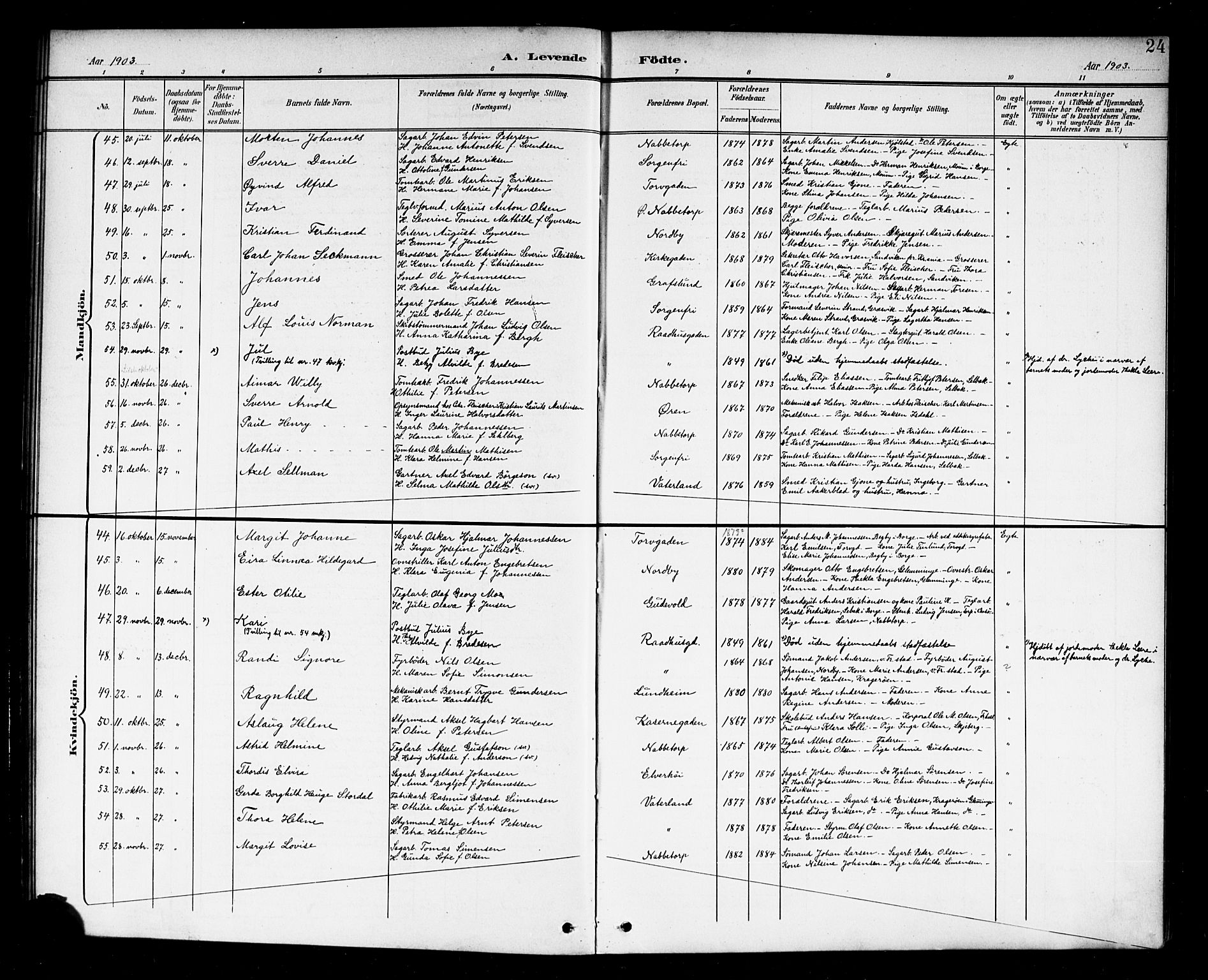 Østre Fredrikstad prestekontor Kirkebøker, AV/SAO-A-10907/G/Ga/L0002: Klokkerbok nr. 2, 1900-1919, s. 24