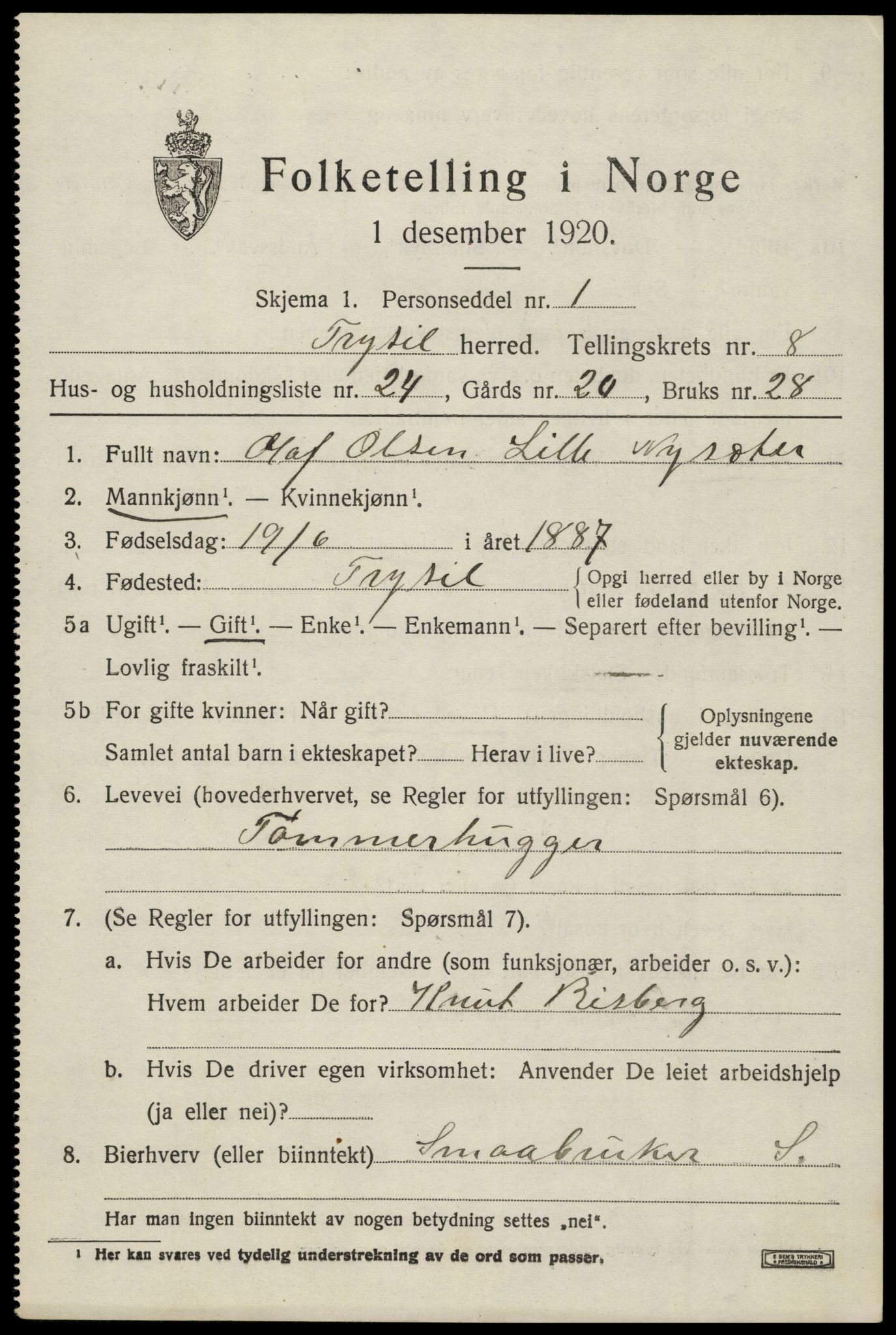 SAH, Folketelling 1920 for 0428 Trysil herred, 1920, s. 6519