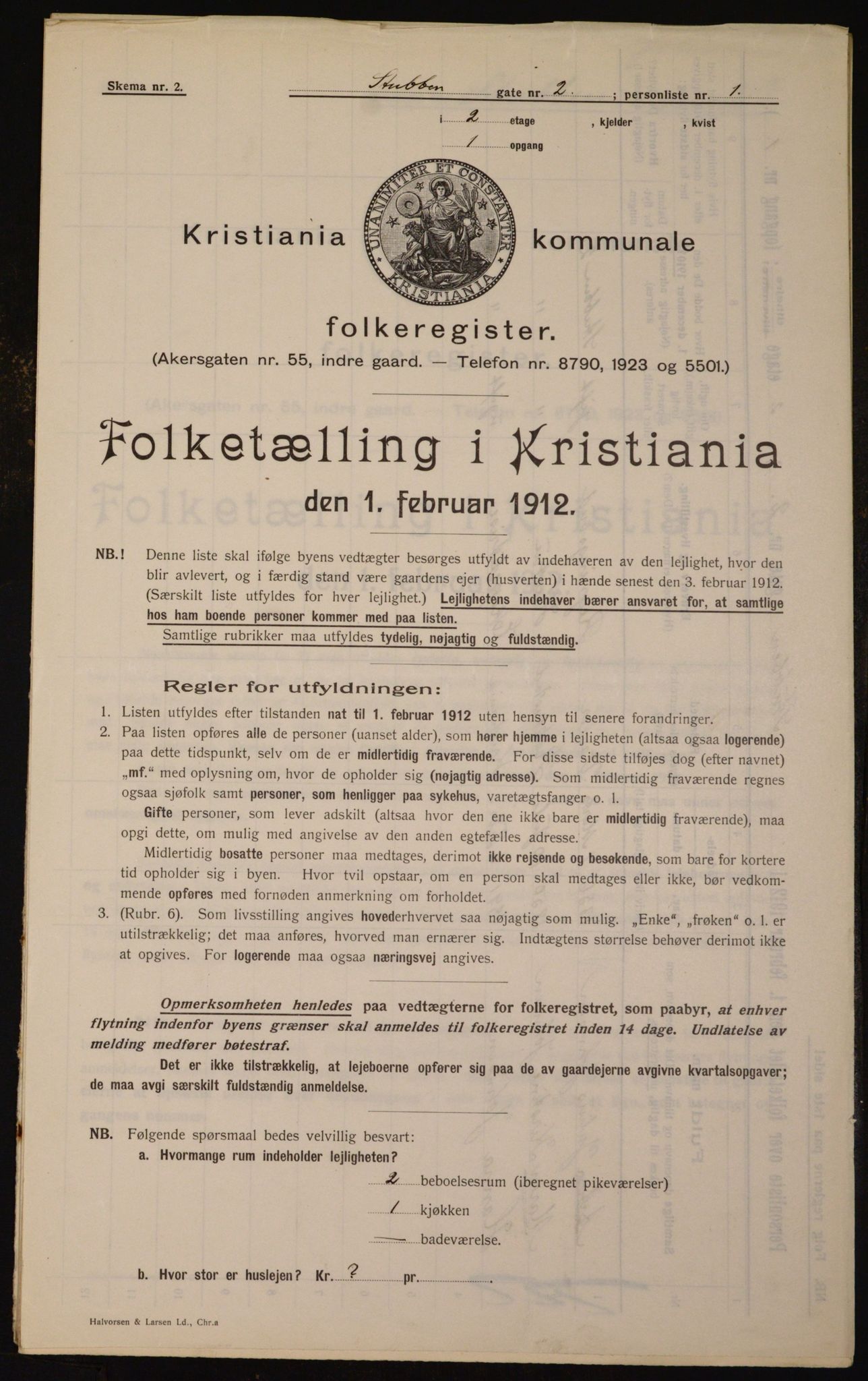 OBA, Kommunal folketelling 1.2.1912 for Kristiania, 1912, s. 104455