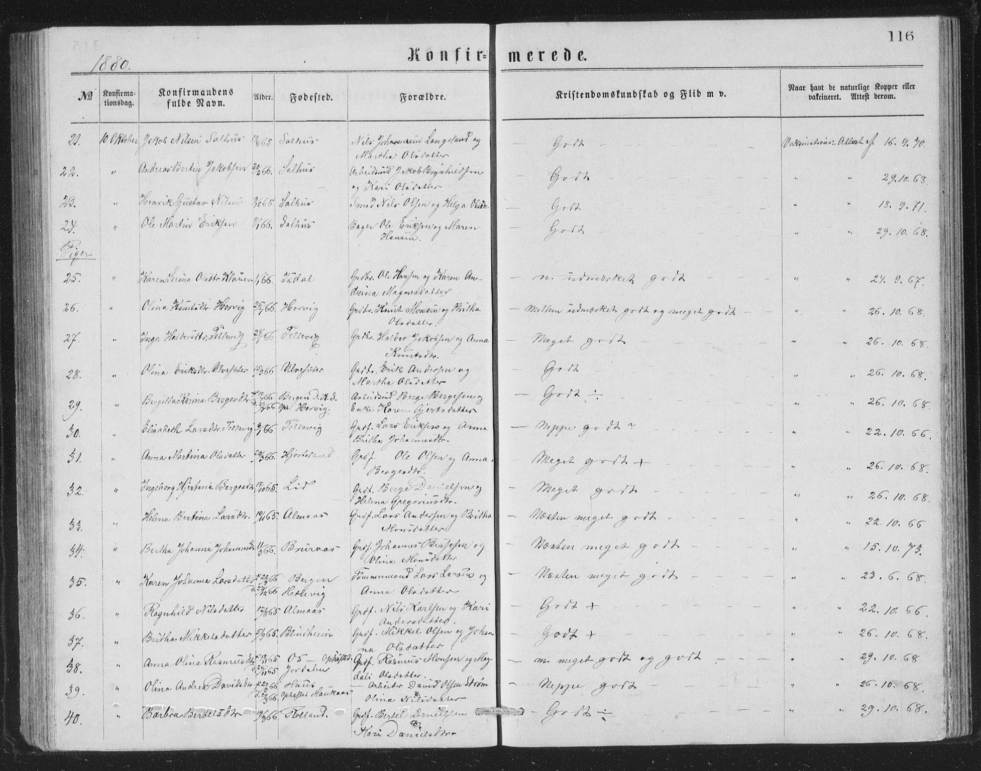 Åsane sokneprestembete, AV/SAB-A-79401/H/Hab: Klokkerbok nr. A 1, 1870-1884, s. 116