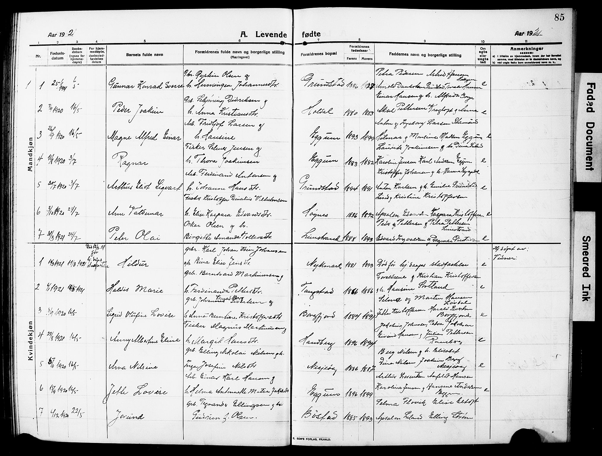 Ministerialprotokoller, klokkerbøker og fødselsregistre - Nordland, AV/SAT-A-1459/880/L1142: Klokkerbok nr. 880C04, 1913-1930, s. 85