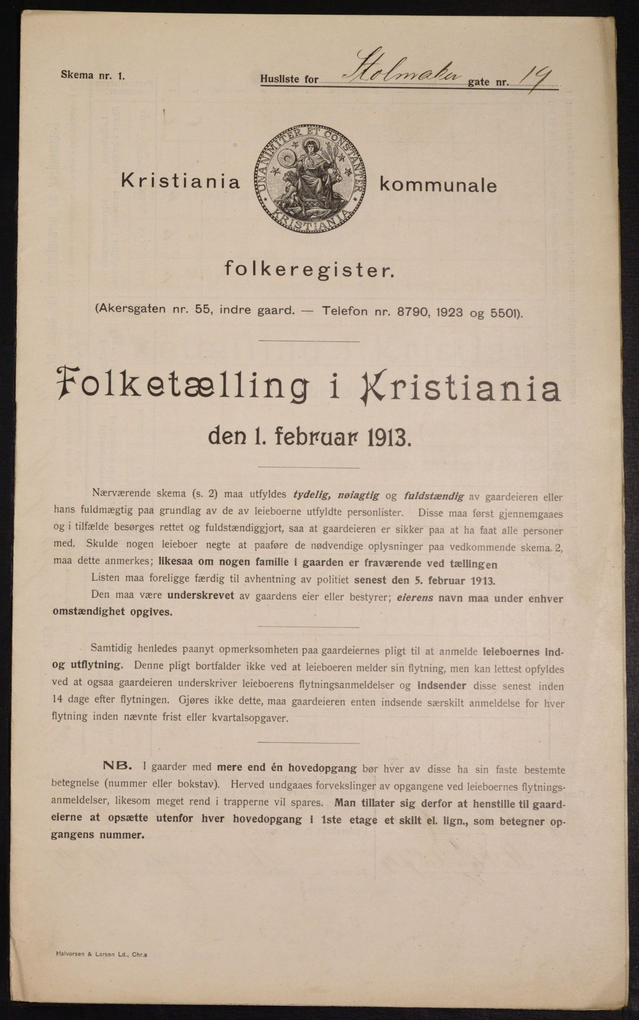 OBA, Kommunal folketelling 1.2.1913 for Kristiania, 1913, s. 102900