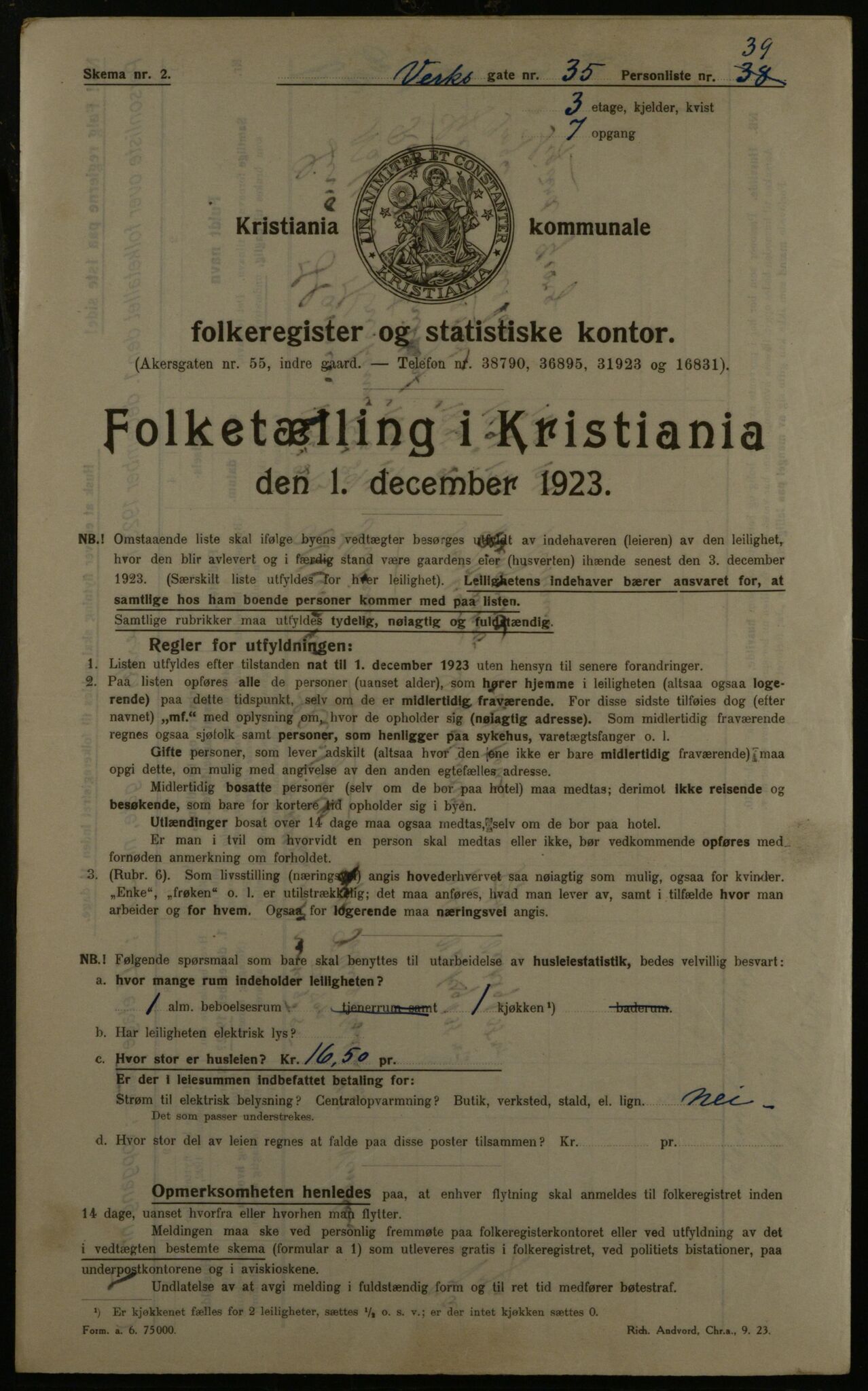 OBA, Kommunal folketelling 1.12.1923 for Kristiania, 1923, s. 135187