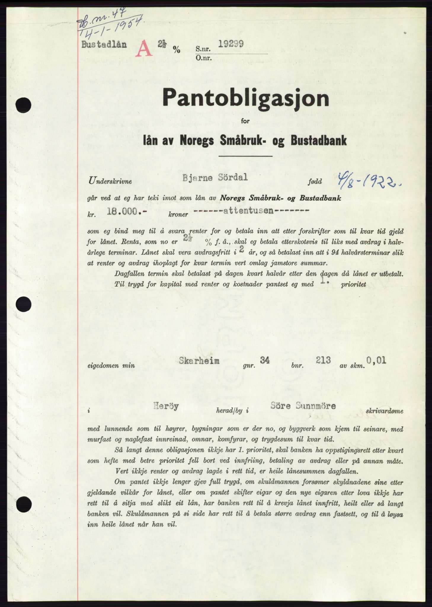 Søre Sunnmøre sorenskriveri, AV/SAT-A-4122/1/2/2C/L0124: Pantebok nr. 12B, 1953-1954, Dagboknr: 47/1954