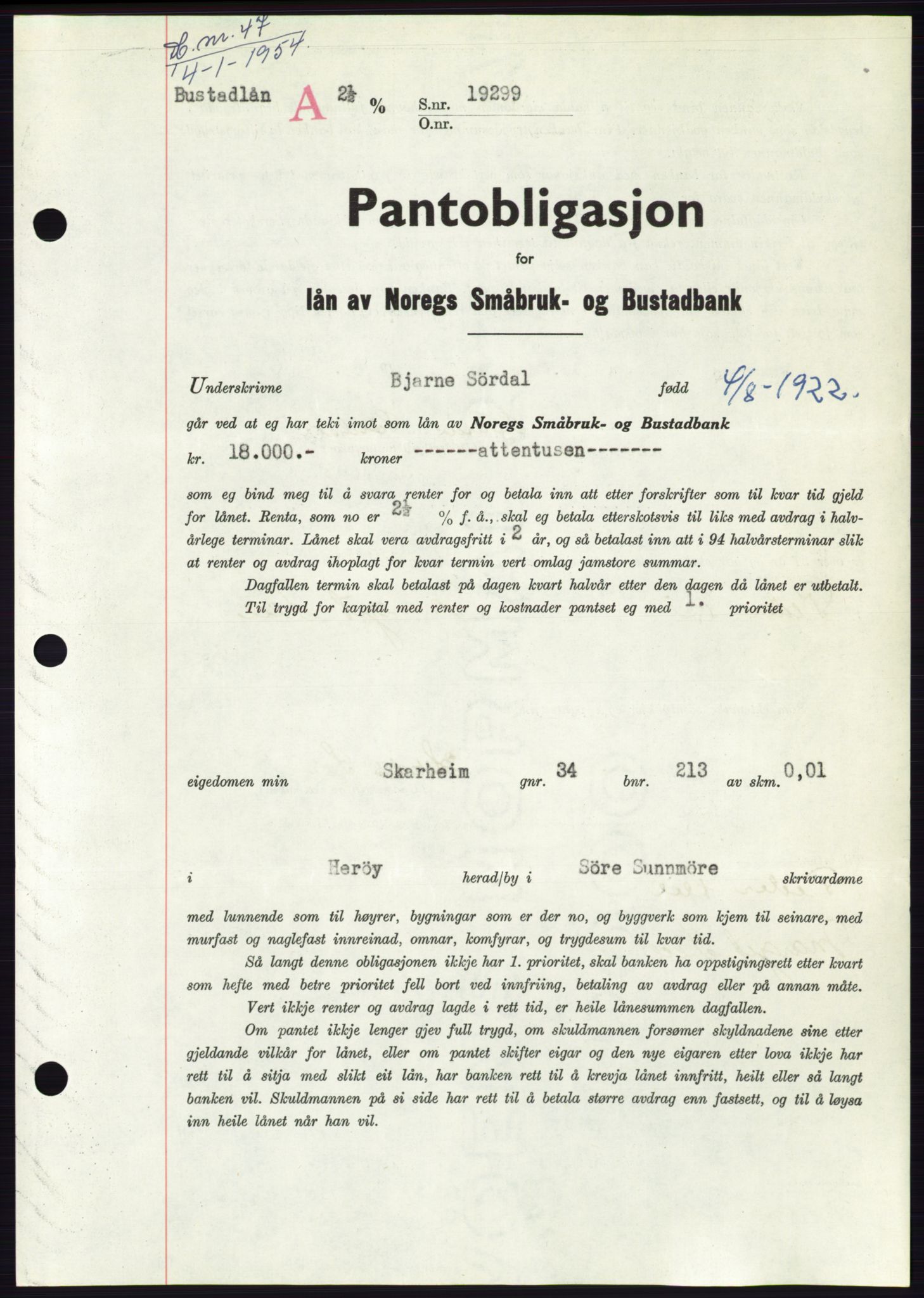 Søre Sunnmøre sorenskriveri, SAT/A-4122/1/2/2C/L0124: Pantebok nr. 12B, 1953-1954, Dagboknr: 47/1954