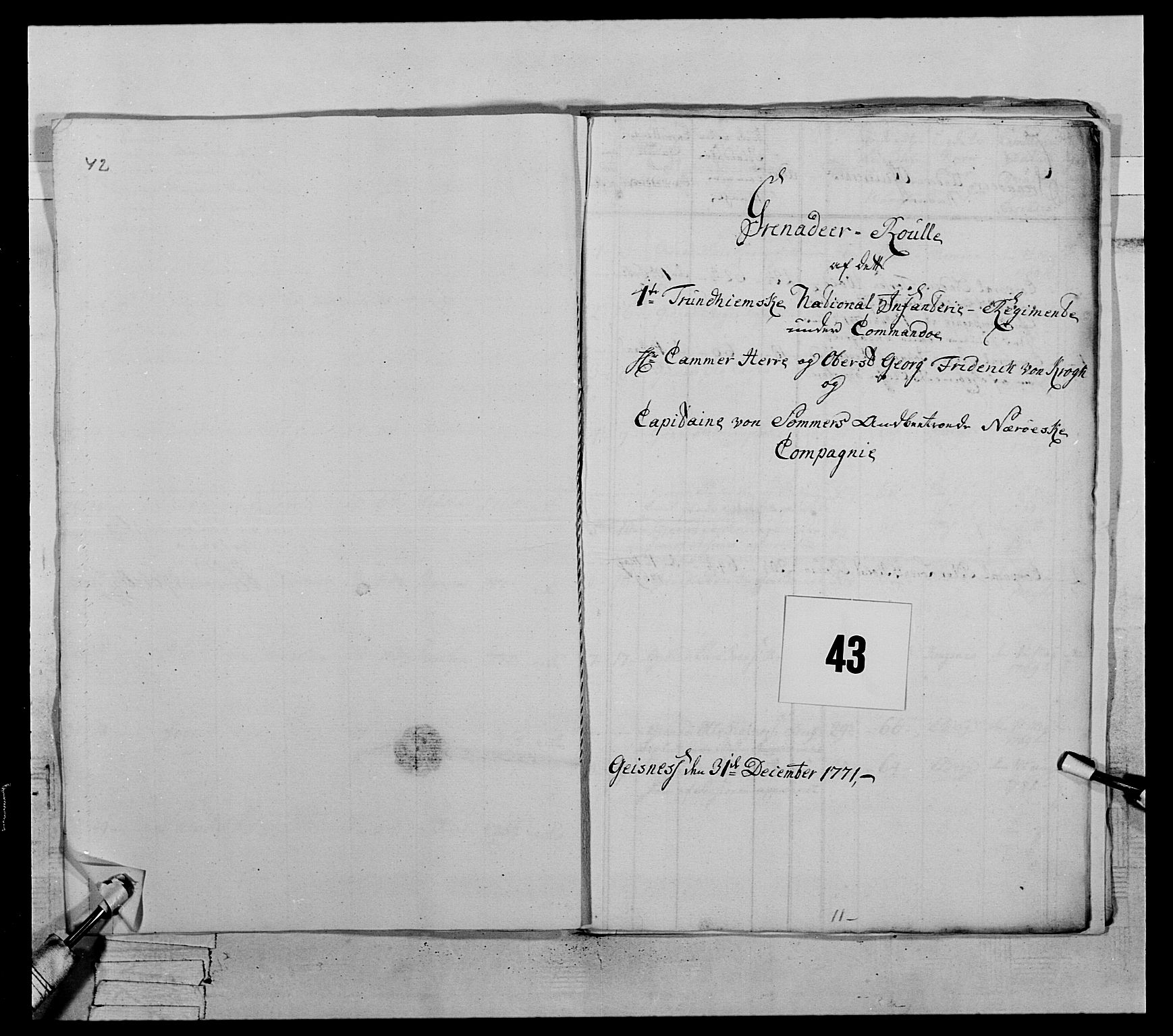 Generalitets- og kommissariatskollegiet, Det kongelige norske kommissariatskollegium, AV/RA-EA-5420/E/Eh/L0071: 1. Trondheimske nasjonale infanteriregiment, 1769-1772, s. 345