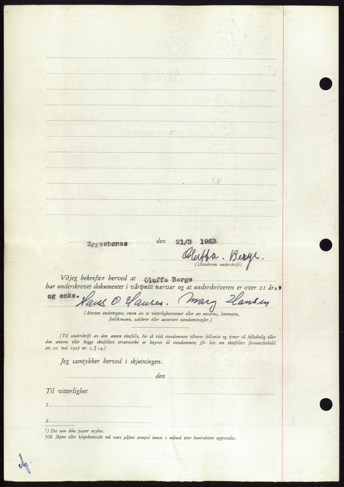 Søre Sunnmøre sorenskriveri, AV/SAT-A-4122/1/2/2C/L0094: Pantebok nr. 20A, 1953-1953, Dagboknr: 657/1953