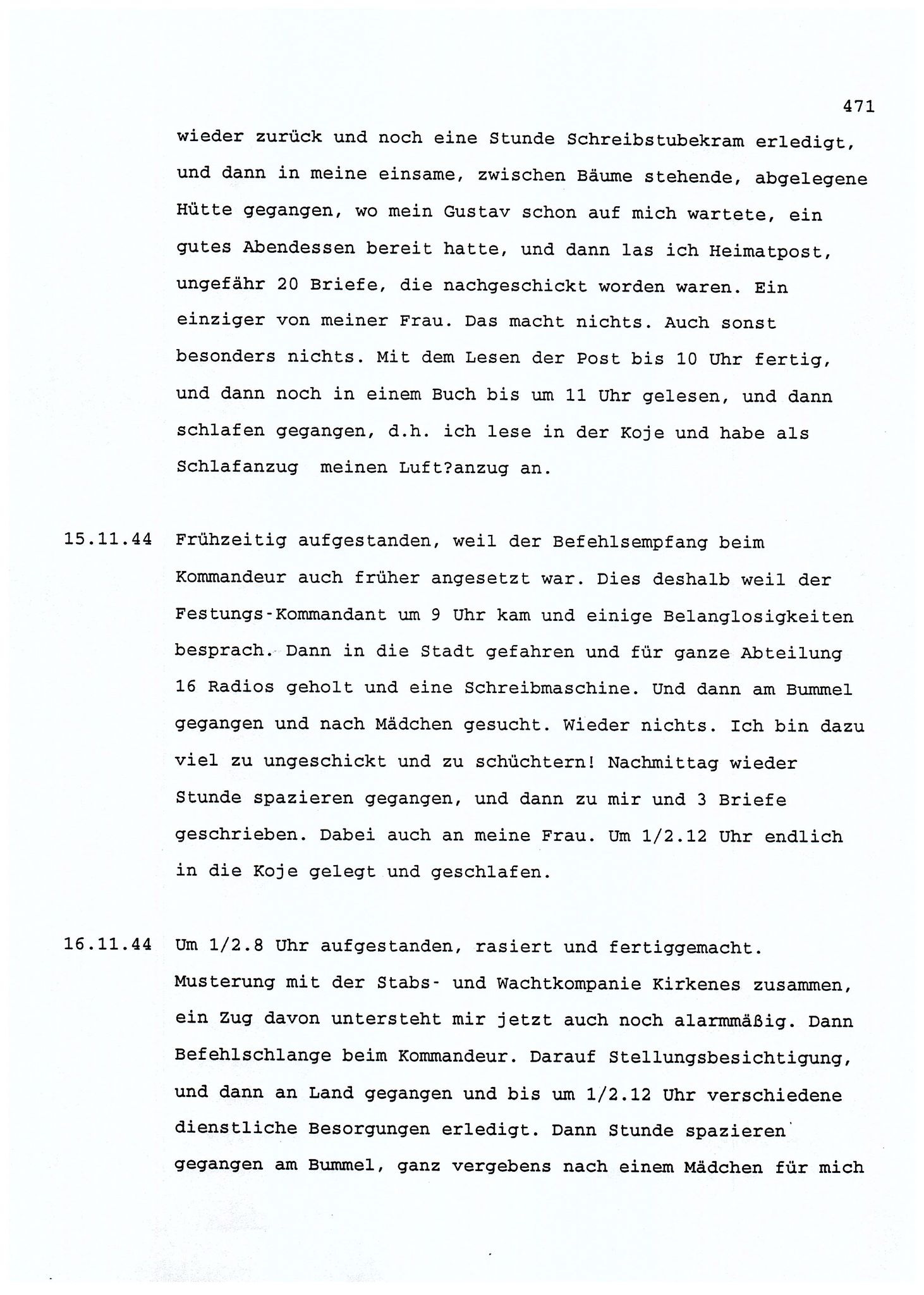 Dagbokopptegnelser av en tysk marineoffiser stasjonert i Norge , FMFB/A-1160/F/L0001: Dagbokopptegnelser av en tysk marineoffiser stasjonert i Norge, 1941-1944, s. 471
