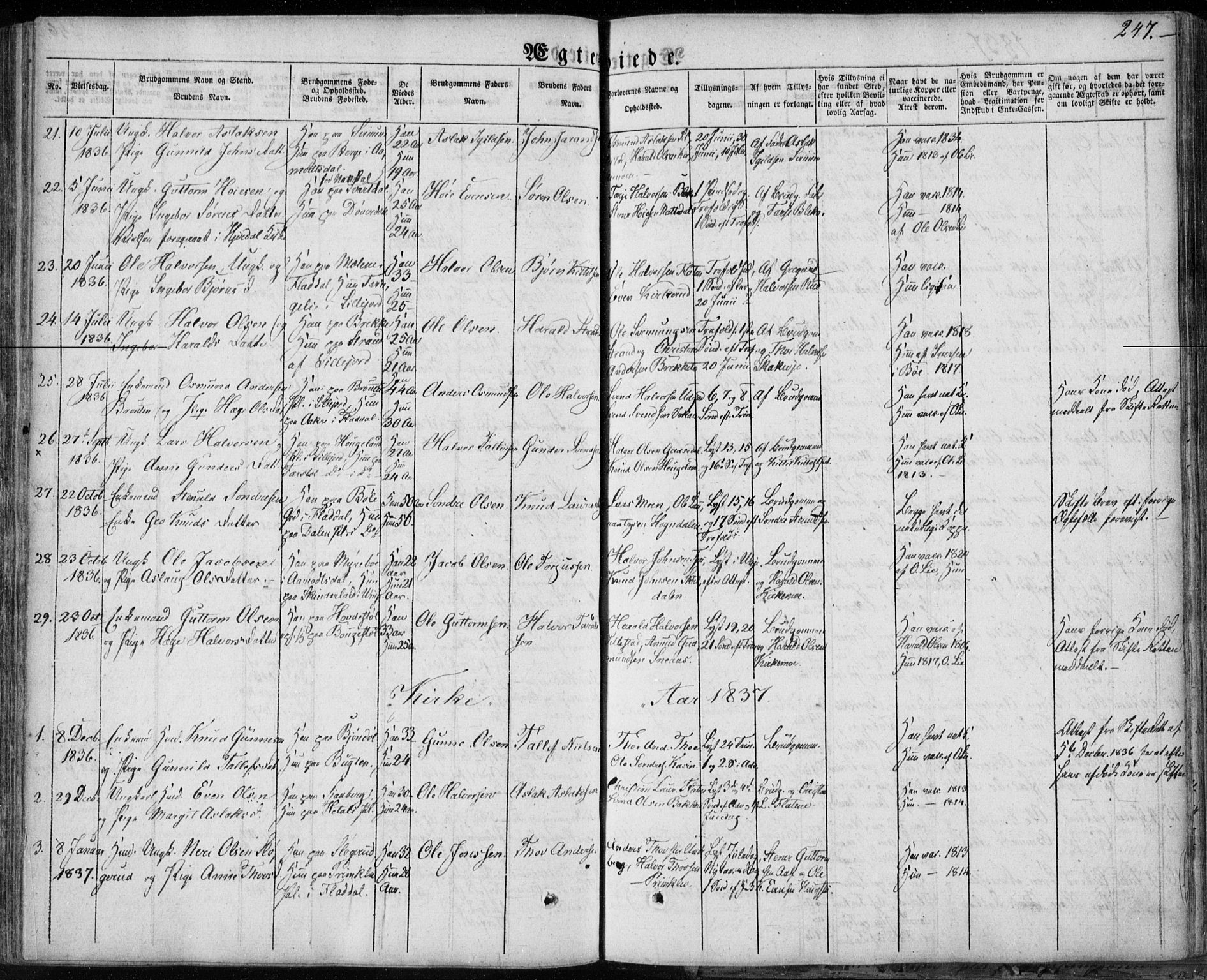 Seljord kirkebøker, AV/SAKO-A-20/F/Fa/L0011: Ministerialbok nr. I 11, 1831-1849, s. 247