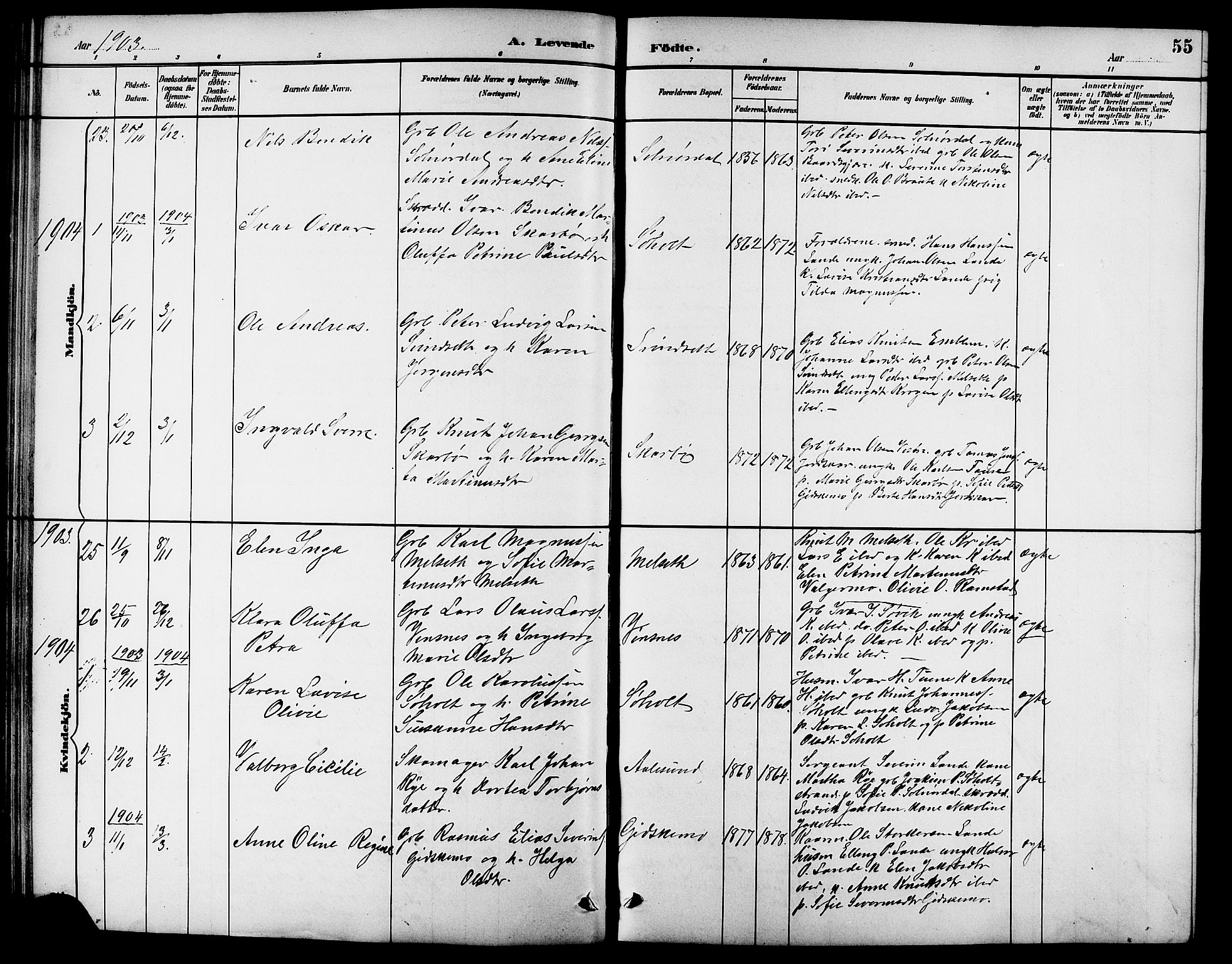 Ministerialprotokoller, klokkerbøker og fødselsregistre - Møre og Romsdal, SAT/A-1454/522/L0327: Klokkerbok nr. 522C06, 1890-1915, s. 55