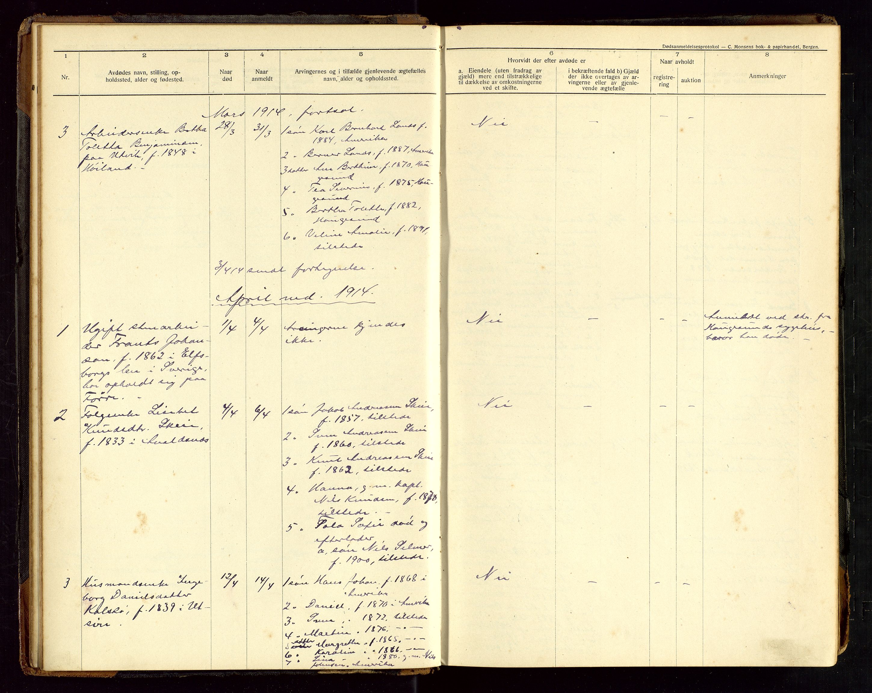 Avaldsnes lensmannskontor, AV/SAST-A-100286/Gga/L0002: Dødsfallsprotokoll for Avaldsnes herred, 1912-1920